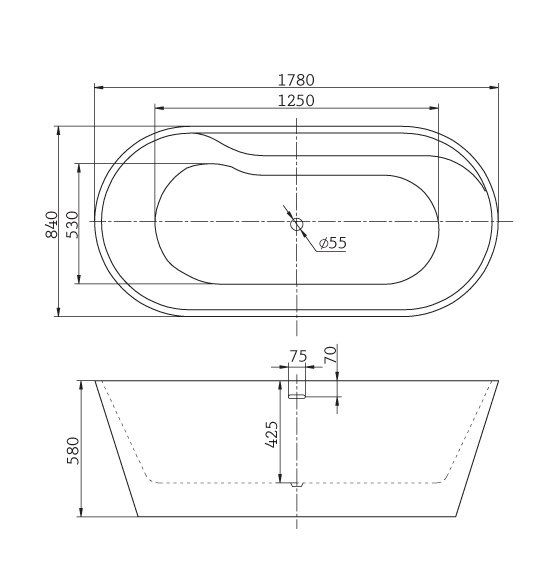 Акриловая ванна BELBAGNO BB14-GREYMARBLE