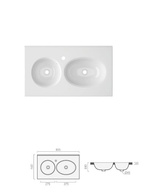 Раковина Double CHIKA (805х460х180) двойная накладная Ceruttispa