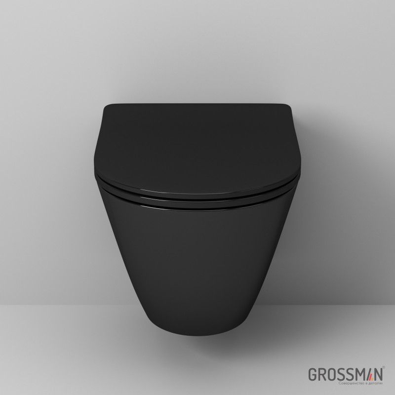 Унитаз Grossman GR-4411BS (560*360*350) ЧЁРНЫЙ глянец подвесной безободковый с тонкой крышкой