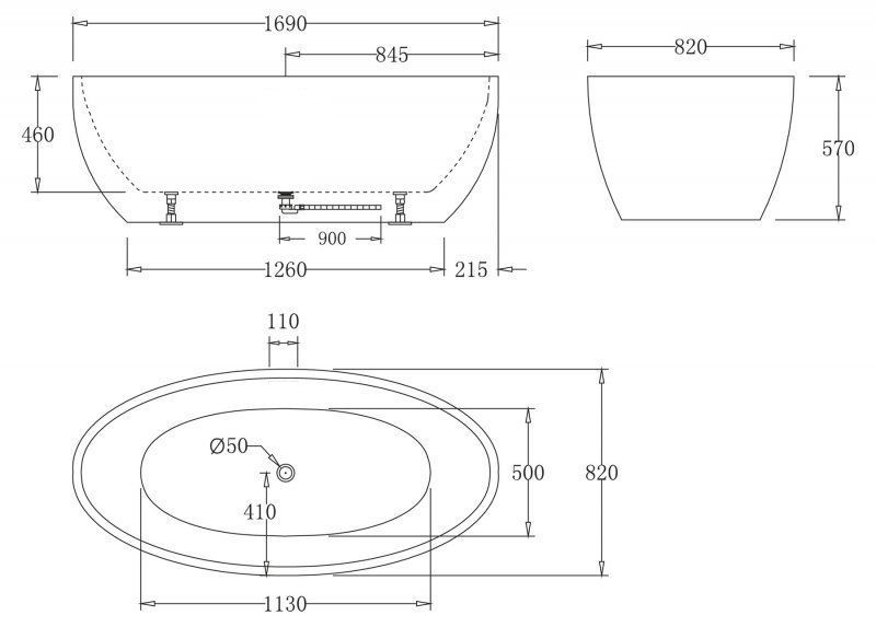 Акриловая ванна без перелива BELBAGNO BB71-1600-W0, 1600x750x600