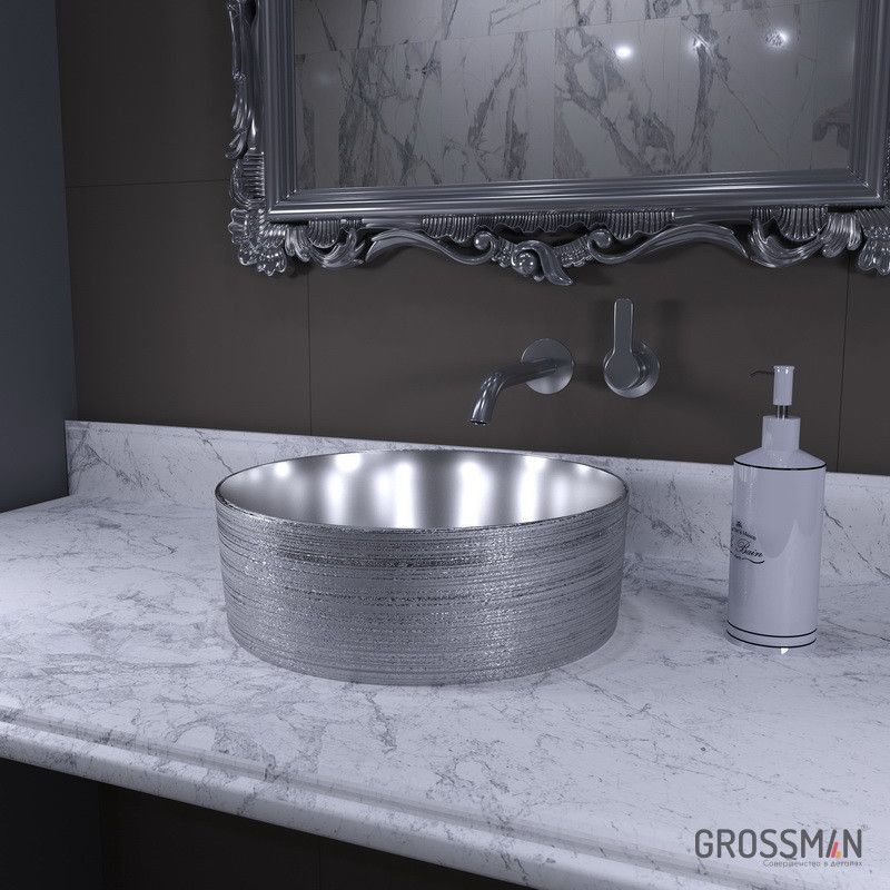 Раковина накладная Grossman GR-5020SS 355x355x115 серебряная