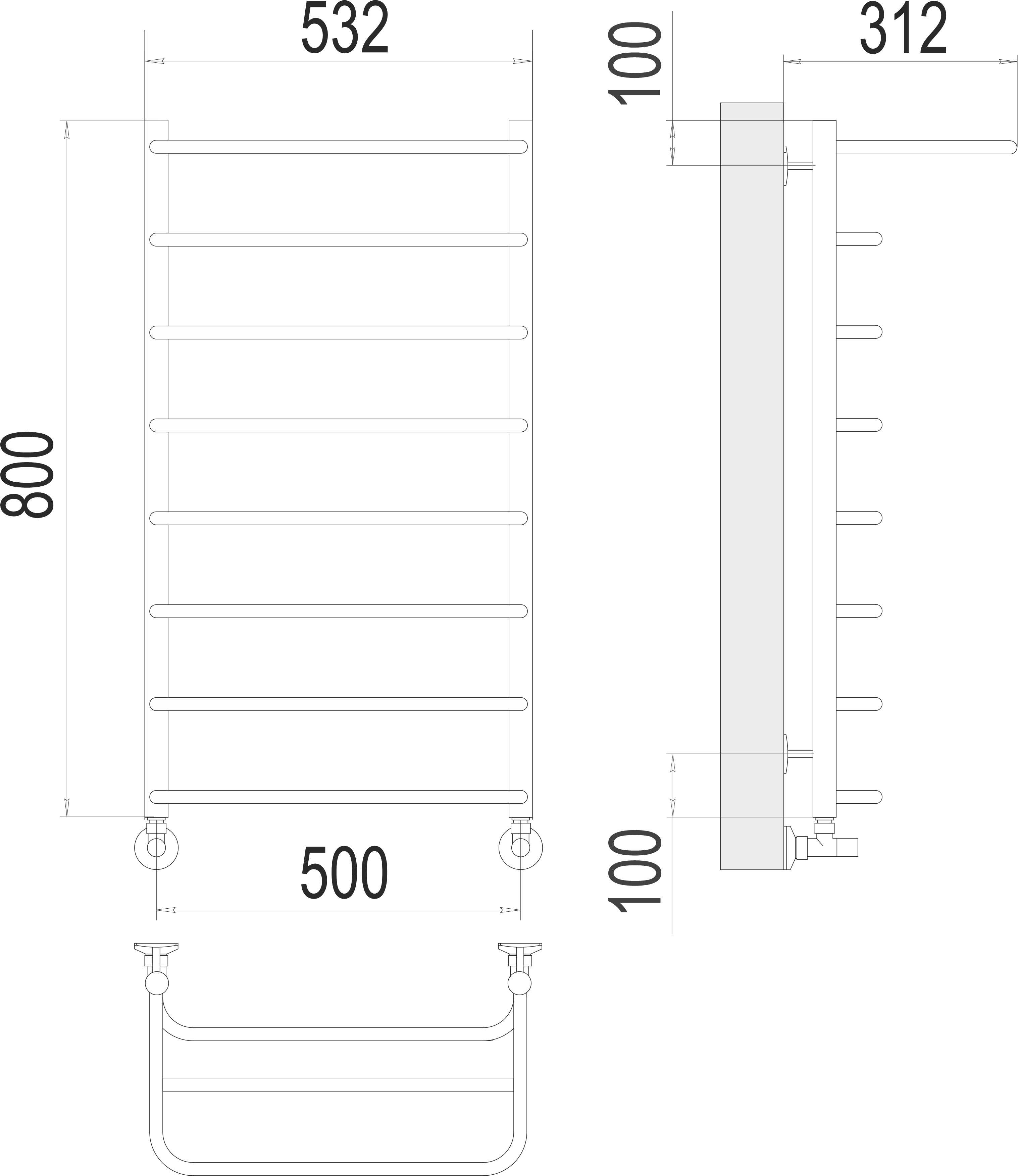 Полка П8 500х800 Полотенцесушитель TERMINUS