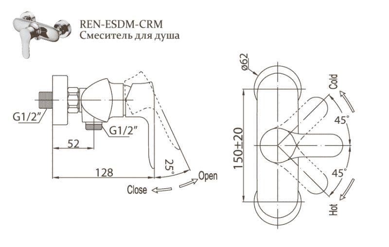 Смеситель для душа Belbagno REN-ESDM-CRM
