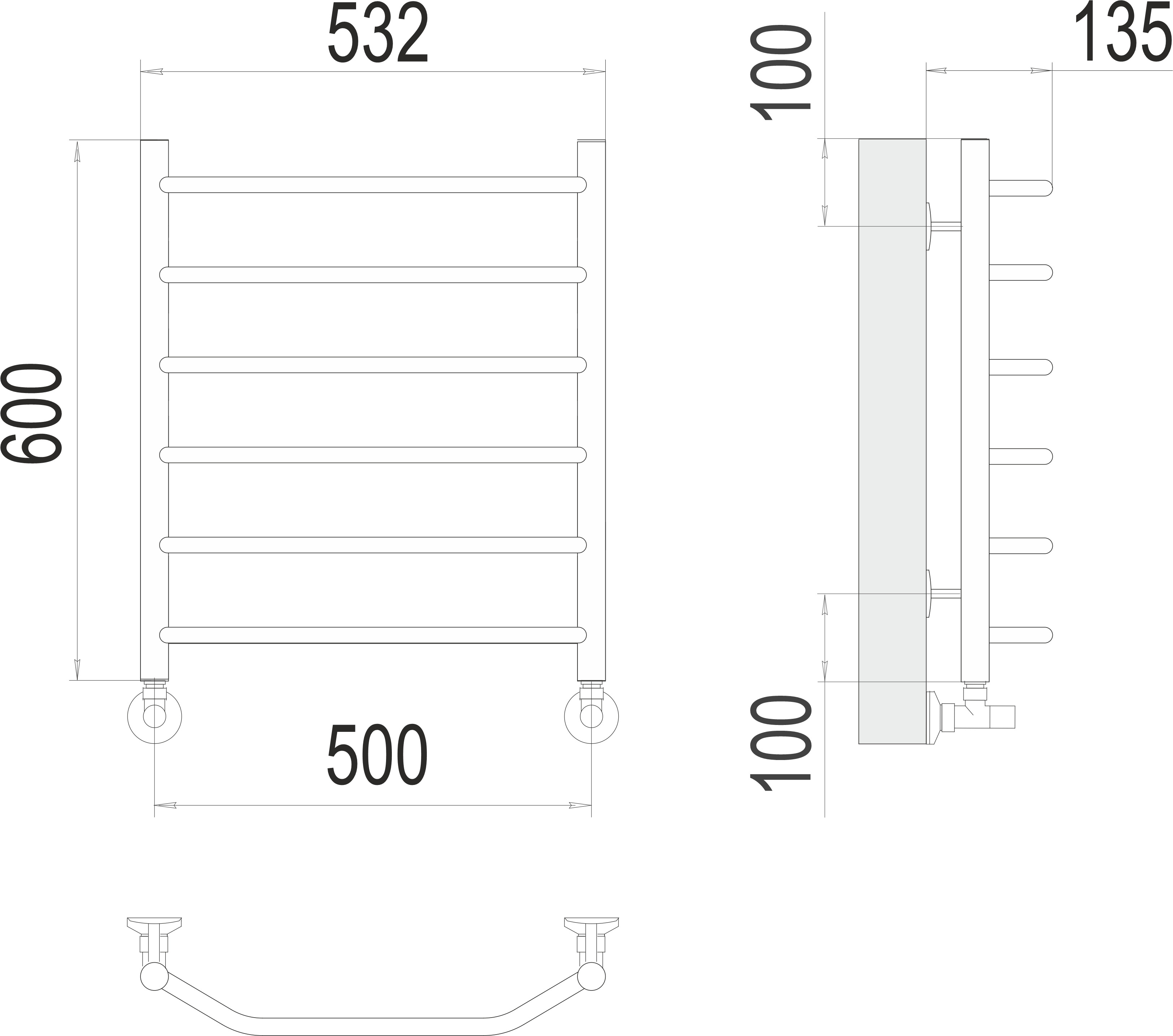 Виктория П6 500х600 Полотенцесушитель TERMINUS