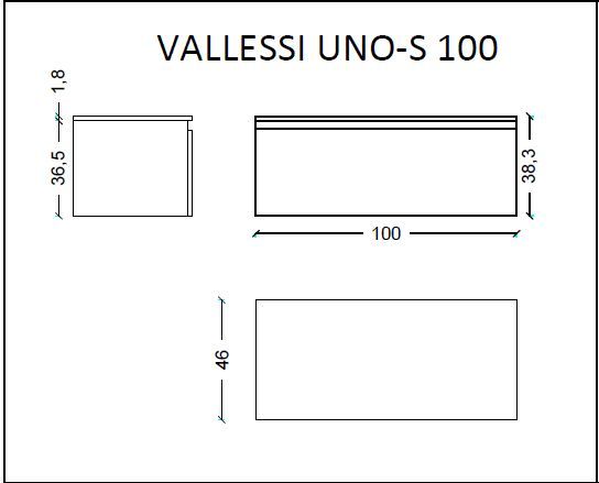 897-100-A glossy Boheme Ящик под столешницу 100см АНТРАЦИТ глянец VALLESSI UNO-S