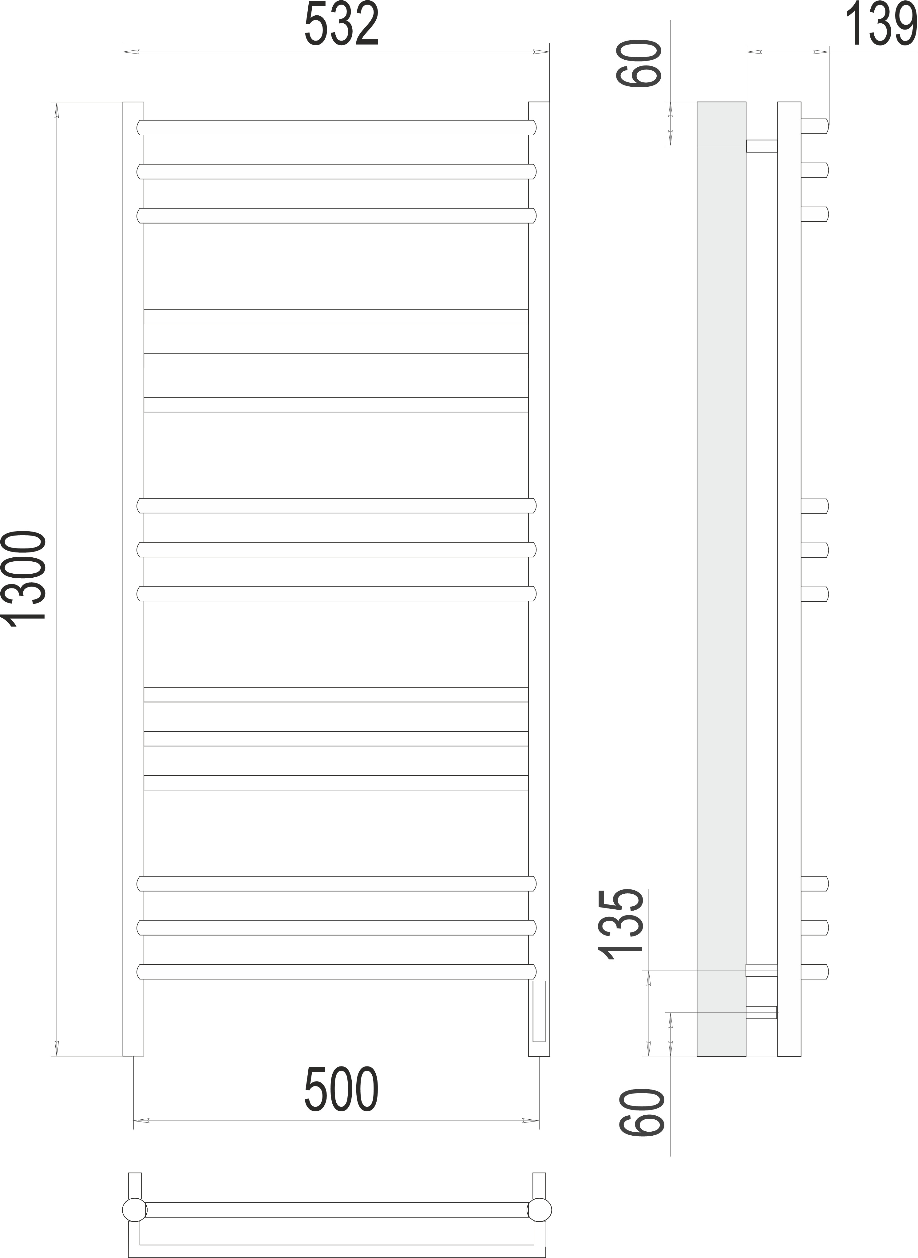 Прато П15 500х1300 электро (sensor quick touch) Полотенцесушитель TERMINUS