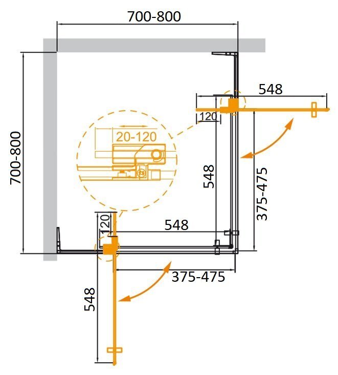 Душевой уголок Cezares SLIDER-A-2-70/80-BR-NERO черный