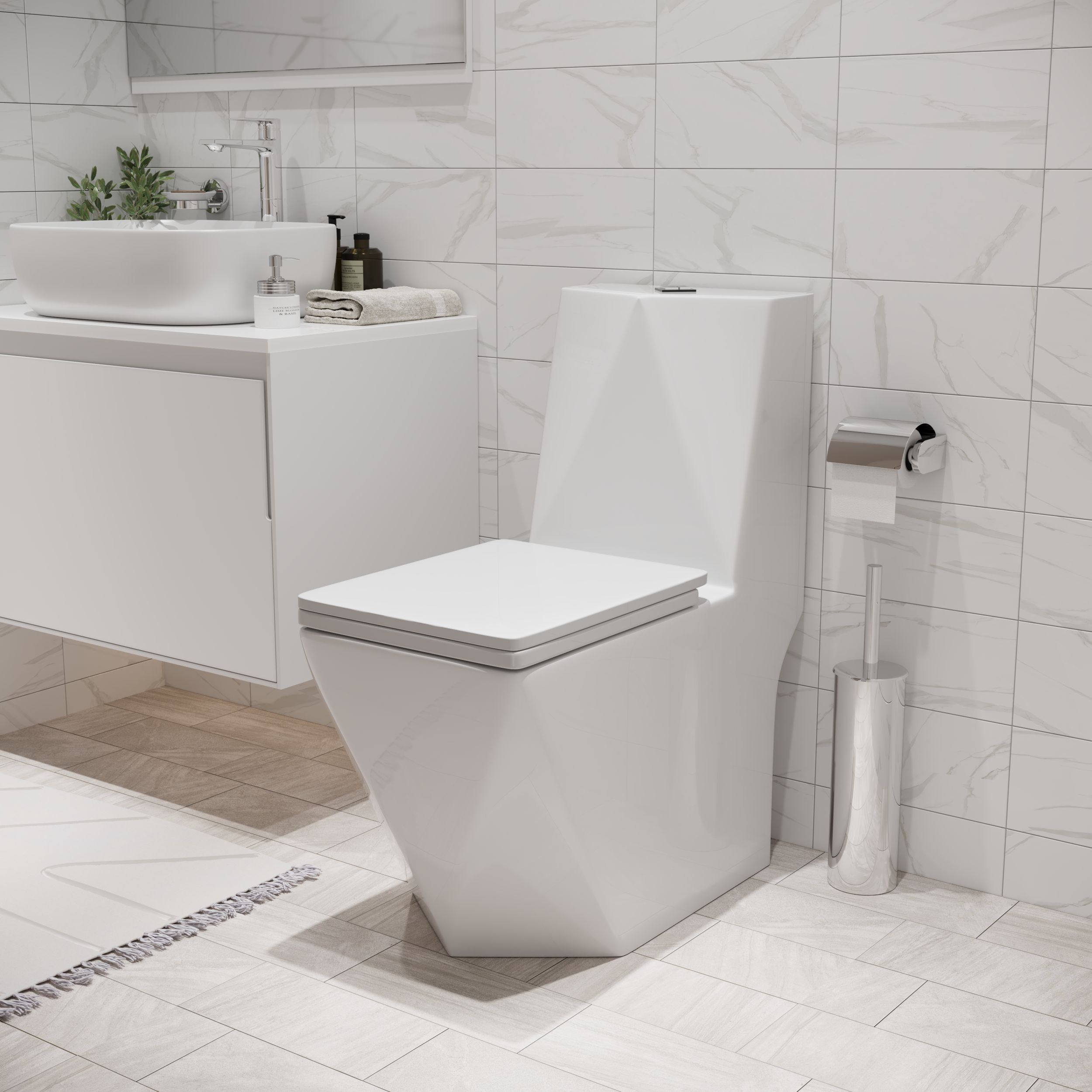 Унитаз Cristal GR-4491 Cristal (680*370*835) напольный с толстой крышкой, 1 место