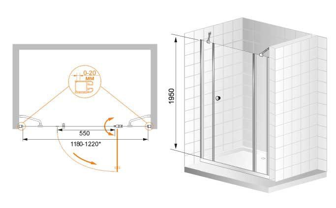 Душевая дверь в нишу CEZARES ELENA-W-BS-13-80+40/40-C-Cr