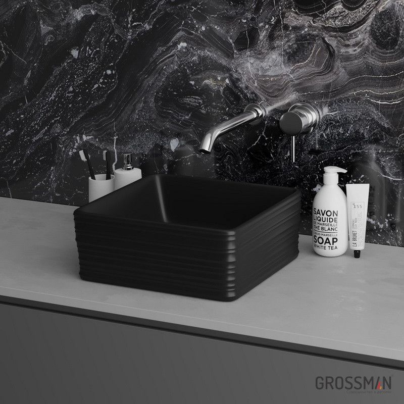 Раковина Grossman GR-3026BM (39,5x39,5x15) ЧЁРНАЯ матовая накладная прямоугольная