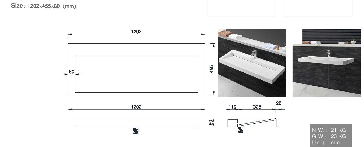 859-120-1 Boheme Столешница моноблок FLAT 120см под один сифон