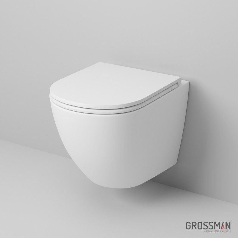 Унитаз Grossman GR-4455MS (490*360*350) белый МАТОВЫЙ подвесной безободковый с тонкой крышкой
