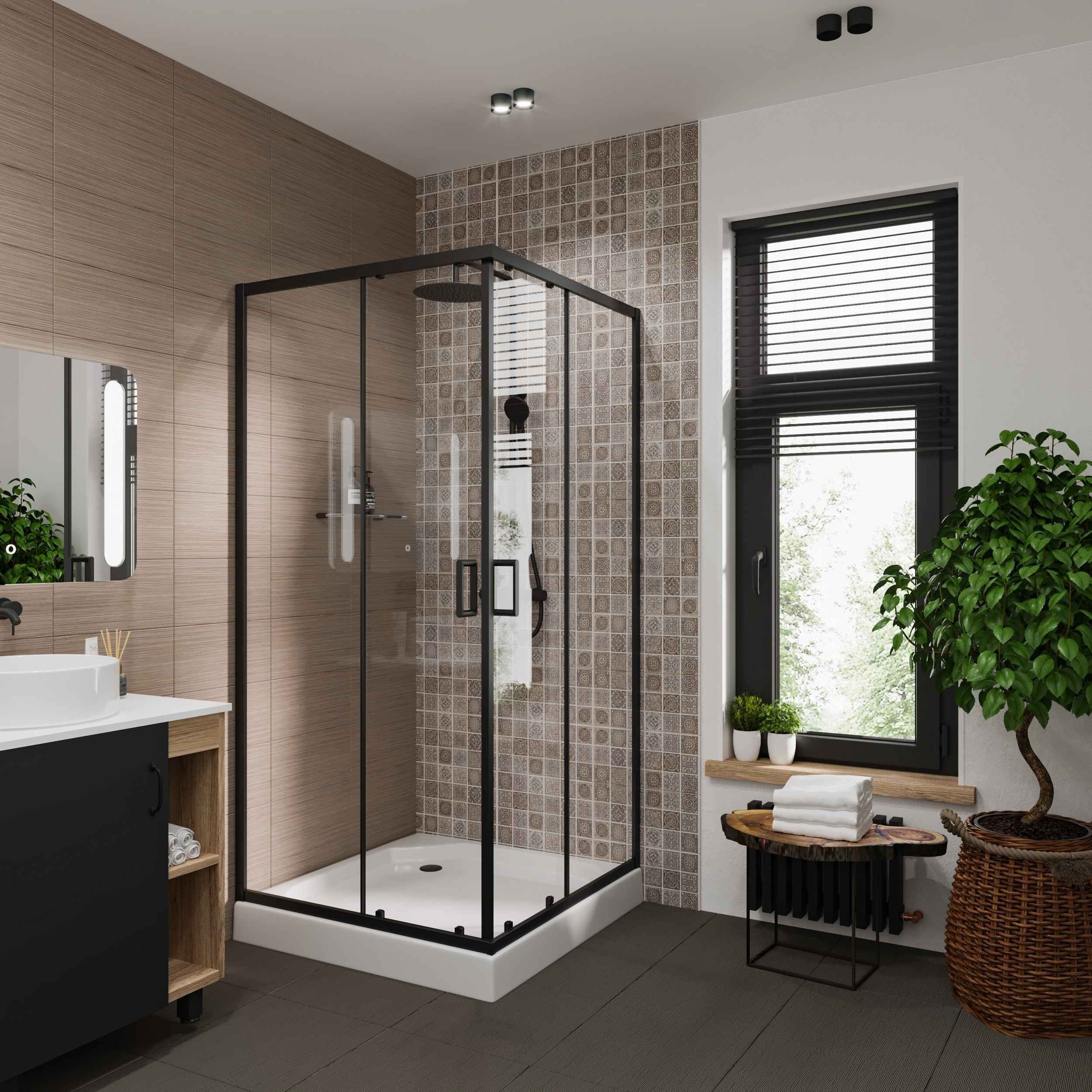 Душ.ограждение NG-6888-08 BLACK (80*80*195) квадрат, двери раздвижные, 1 место