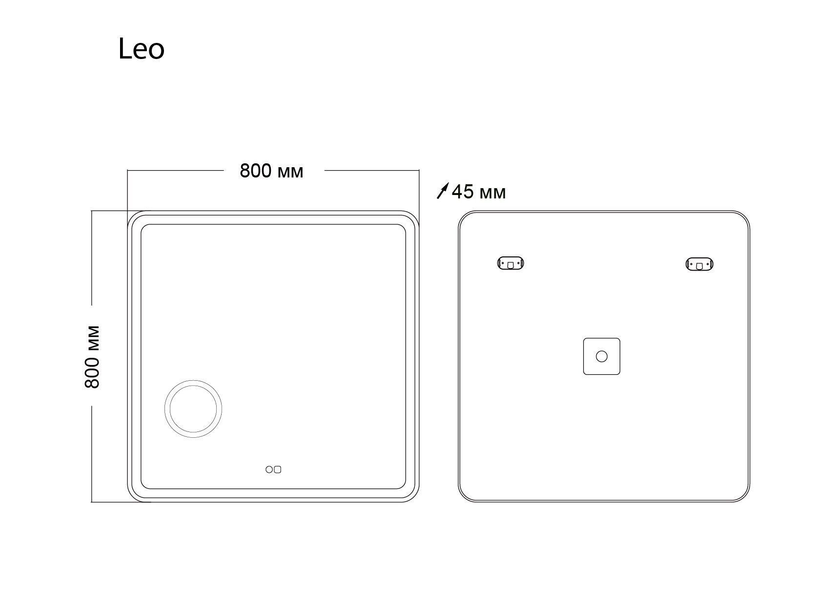 Зеркало LEO (800*800*45) LED с сенсорным выкл.,гравировкой,подогревом и увеличительным стеклом