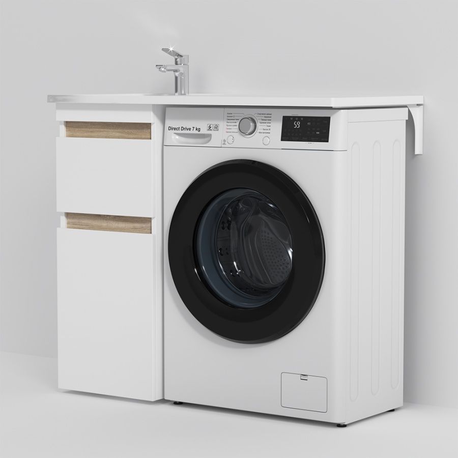 M85AWPL1001WG X-Joy, Раковина над стиральной машиной, литьевой мрамор, левая, 100 см, белый глянец