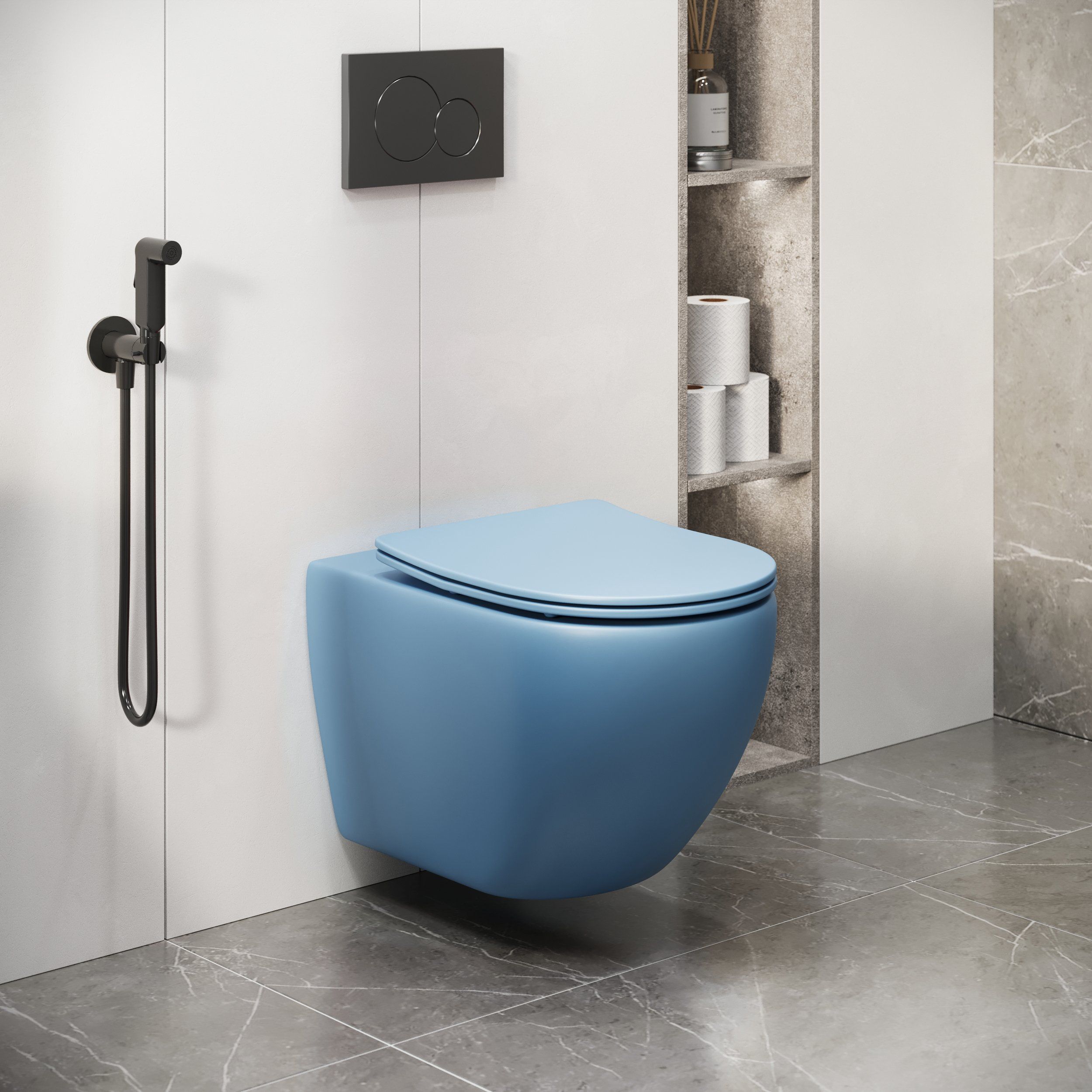 Унитаз GR-4411BSMS Color (550*365*395) ГОЛУБОЙ МАТОВЫЙ подвесной БЕЗОБОДКОВЫЙ