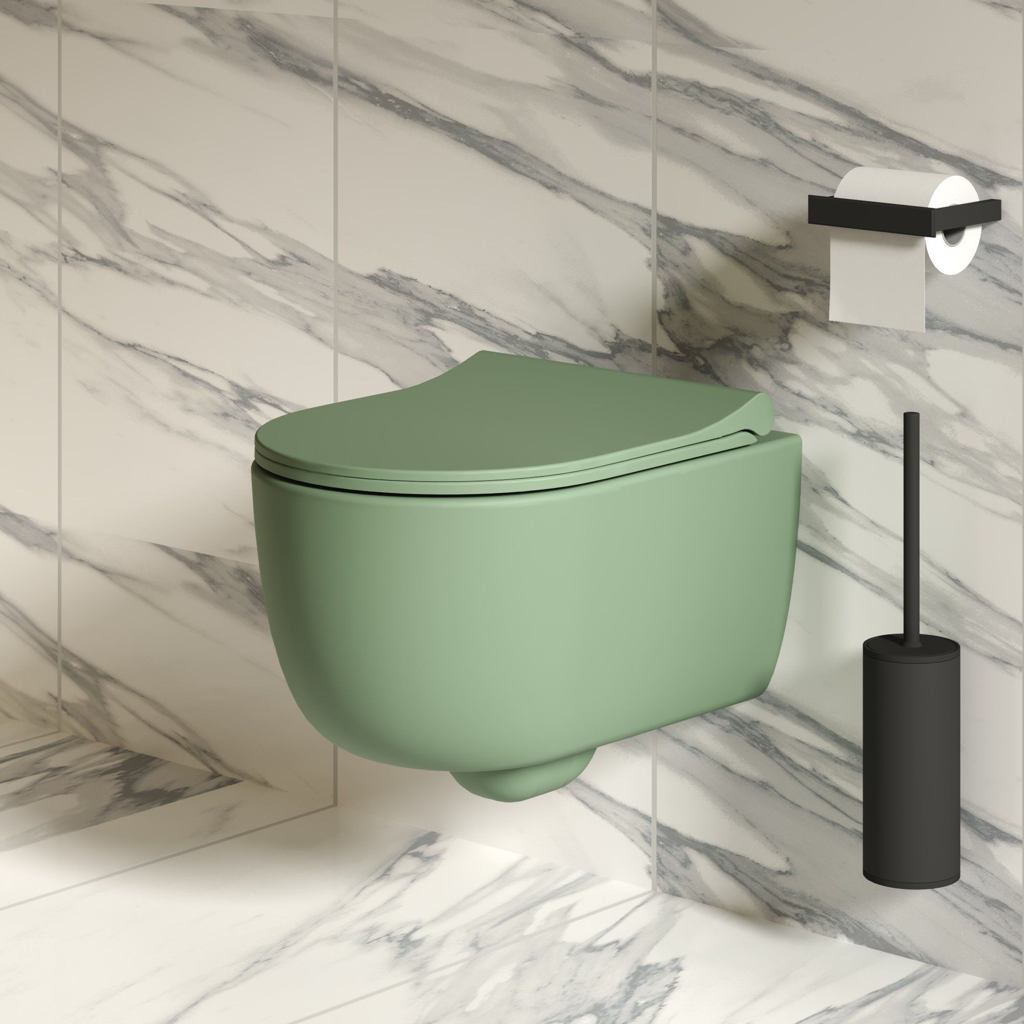 Унитаз Abner 103T21001R (545*360*330) МАТОВЫЙ МЯТНЫЙ подвесной БЕЗОБОДКОВЫЙ с тонкой крышкой, 2 места
