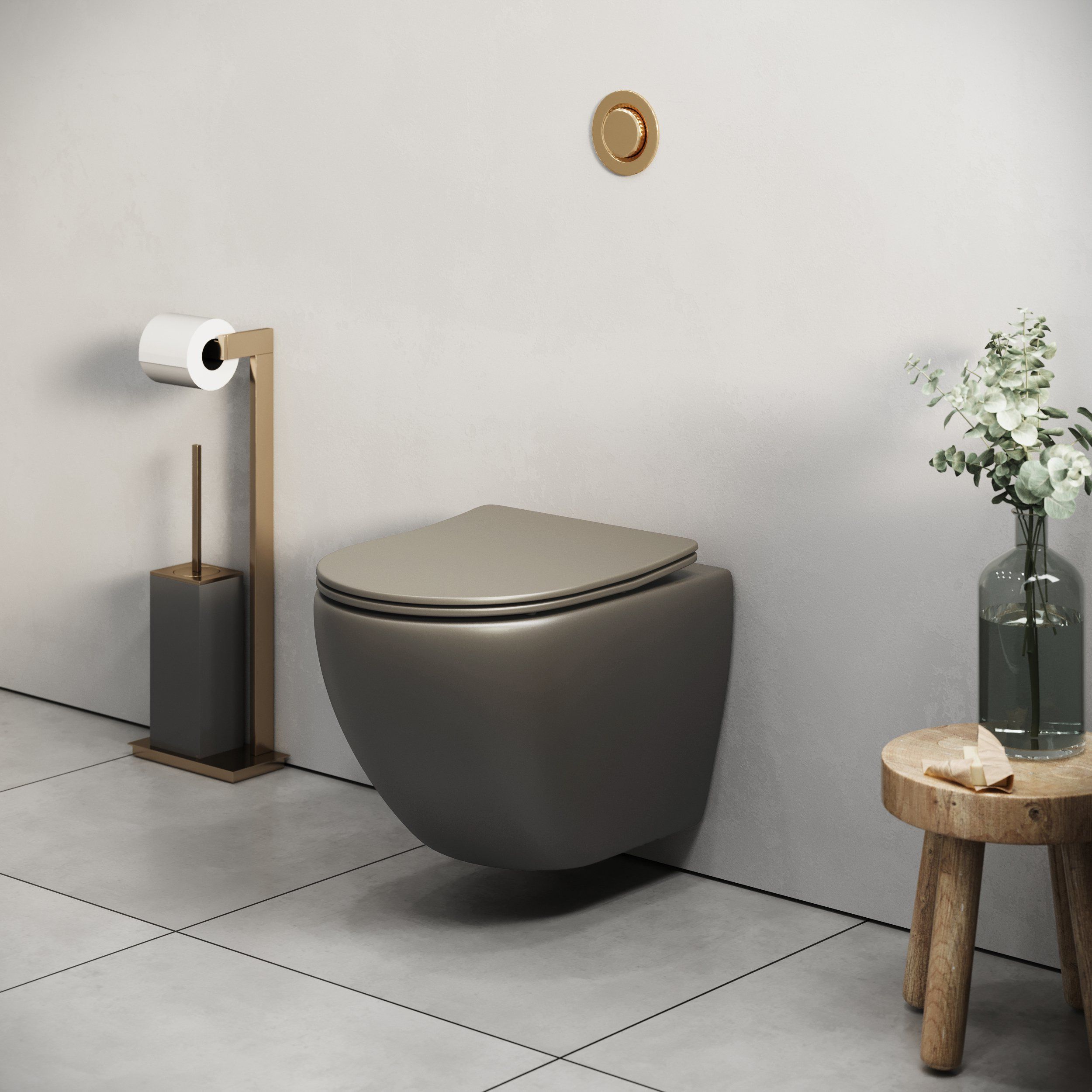 Унитаз GR-4455GSMS Color (485*365*360) ХАКИ МАТОВЫЙ подвесной БЕЗОБОДКОВЫЙ с тонкой крышкой
