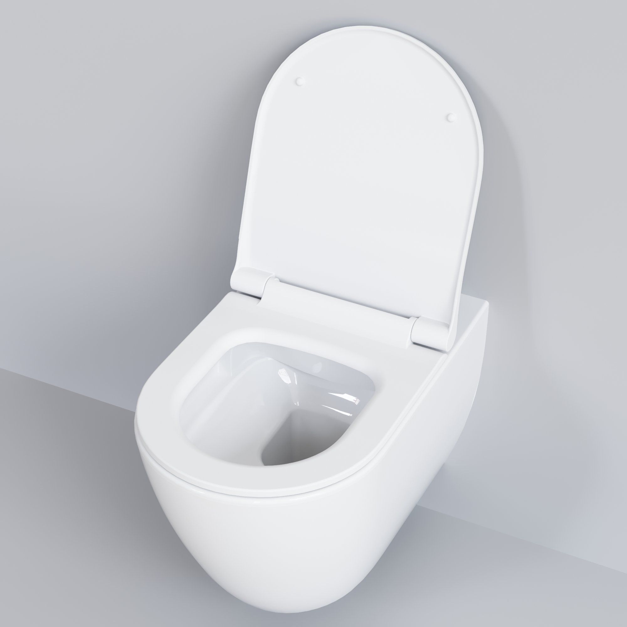 Унитаз Queen 113T20001R (570*360*400) БЕЛЫЙ подвесной БЕЗОБОДКОВЫЙ с тонкой крышкой, 2 места