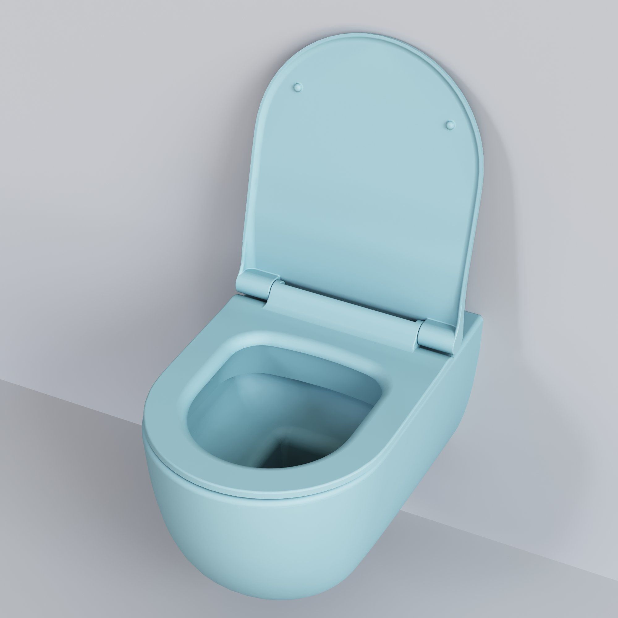 Унитаз Abner 103T20801R (545*360*330) МАТОВЫЙ ГОЛУБОЙ подвесной БЕЗОБОДКОВЫЙ с тонкой крышкой, 2 места