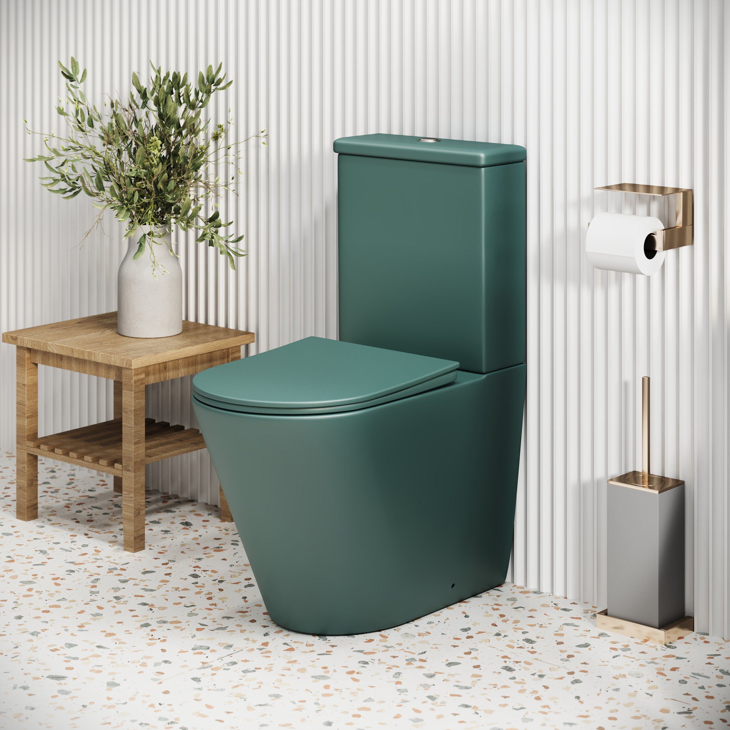 Унитаз GR-4480OLMS Color (620*365*810) ЗЕЛЕНЫЙ МАТОВЫЙ напольный БЕЗОБОДКОВЫЙ, 2 места