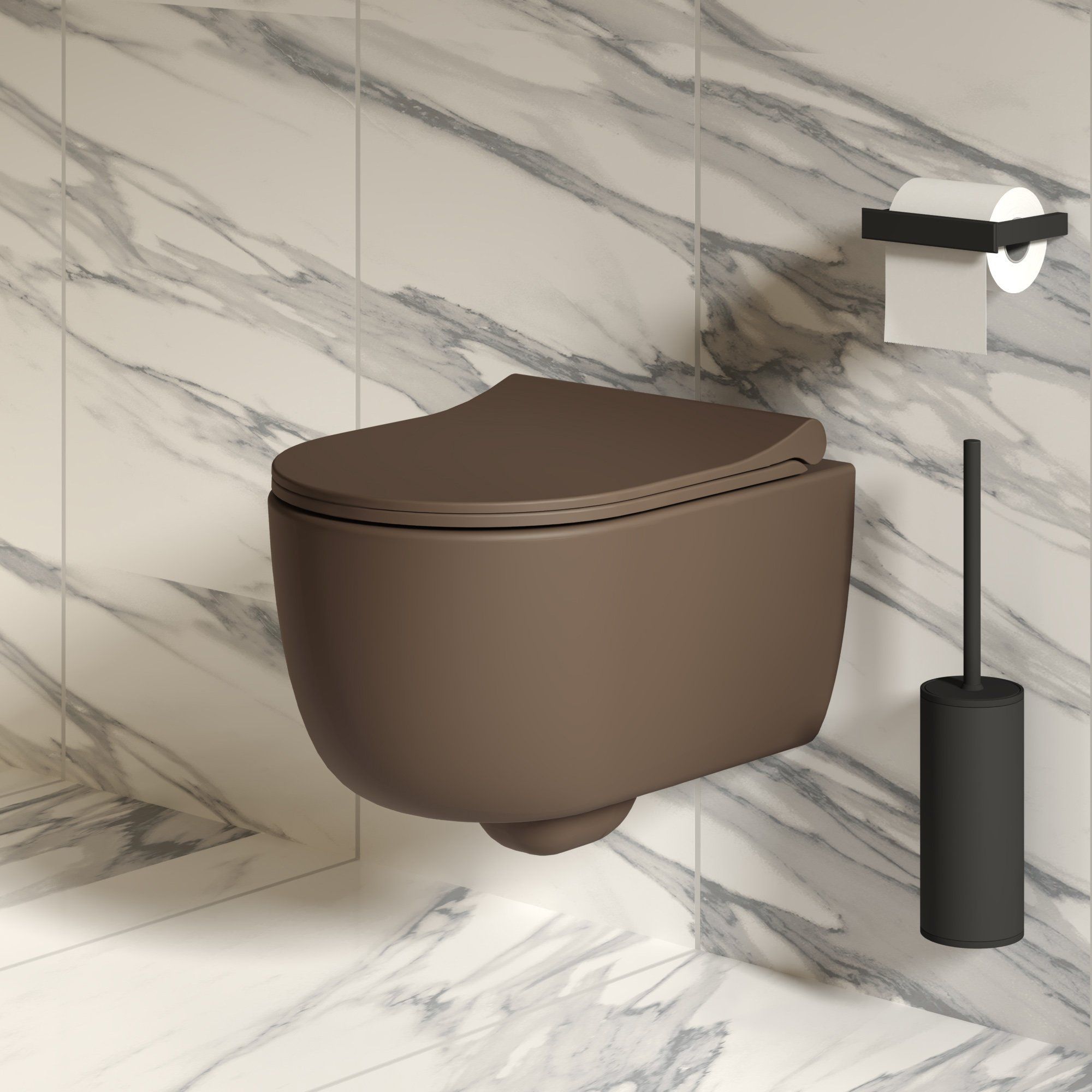 Унитаз Abner 103T20601R (545*360*330) МАТОВЫЙ КОРИЧНЕВЫЙ подвесной БЕЗОБОДКОВЫЙ с тонкой крышкой, 2 места