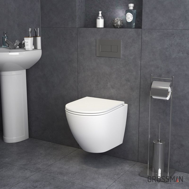 Унитаз Grossman GR-4455MS (490*360*350) белый МАТОВЫЙ подвесной безободковый с тонкой крышкой