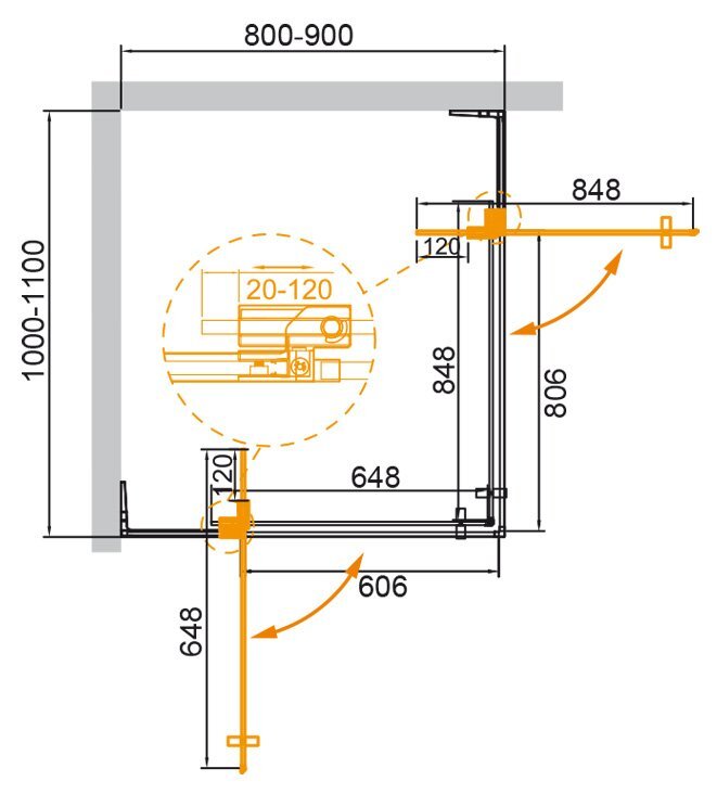 Душевой уголок Cezares SLIDER-AH-2-80/90-100/110-BR-NERO черный