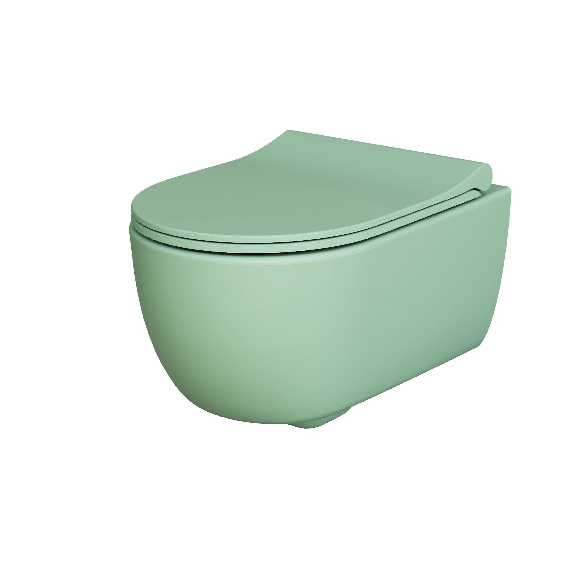Унитаз Abner 103T21001R (545*360*330) МАТОВЫЙ МЯТНЫЙ подвесной БЕЗОБОДКОВЫЙ с тонкой крышкой, 2 места