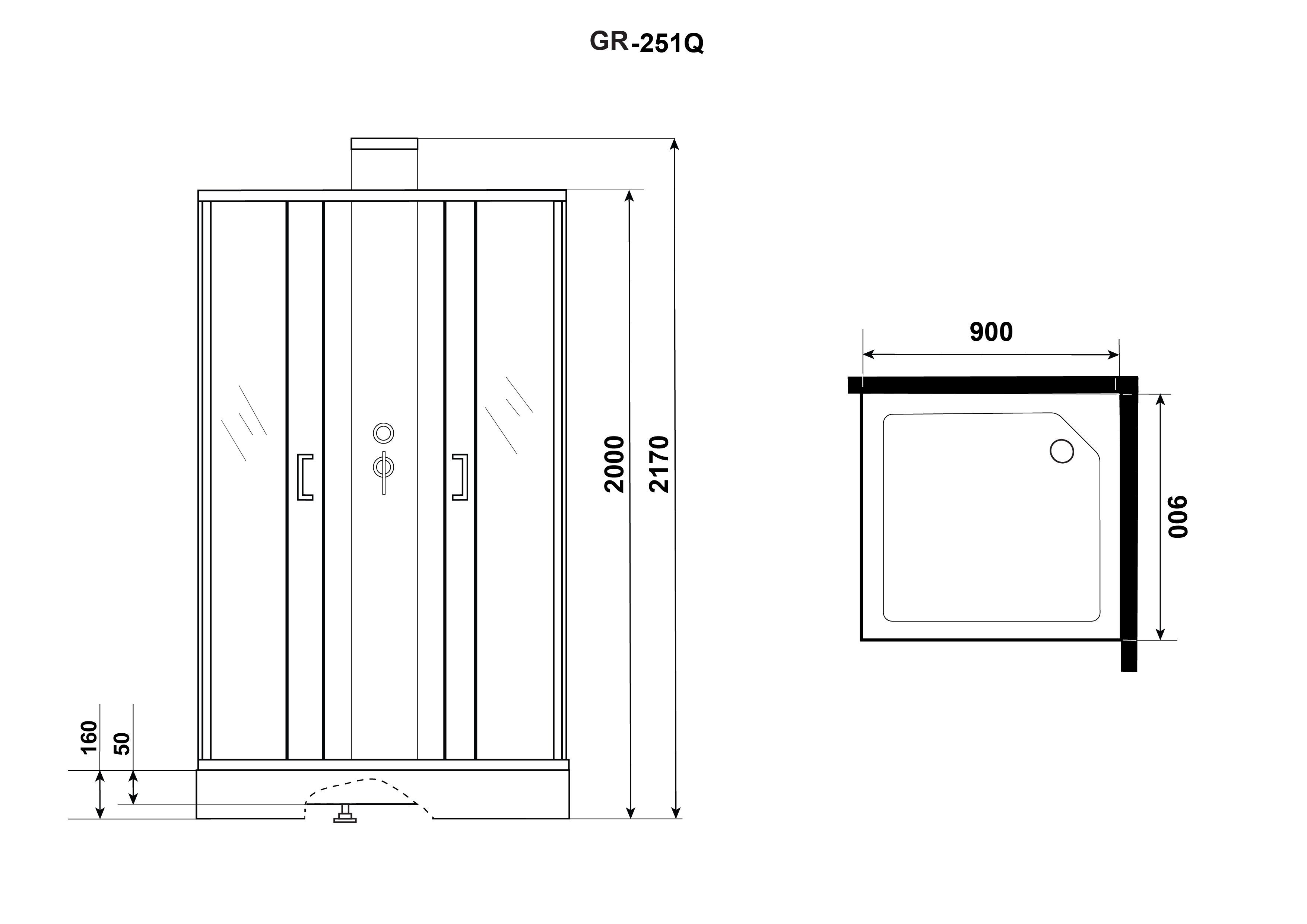 Душ.каб. GR251Q (90*90*217) GROSSMAN ELEGANS 6 мест