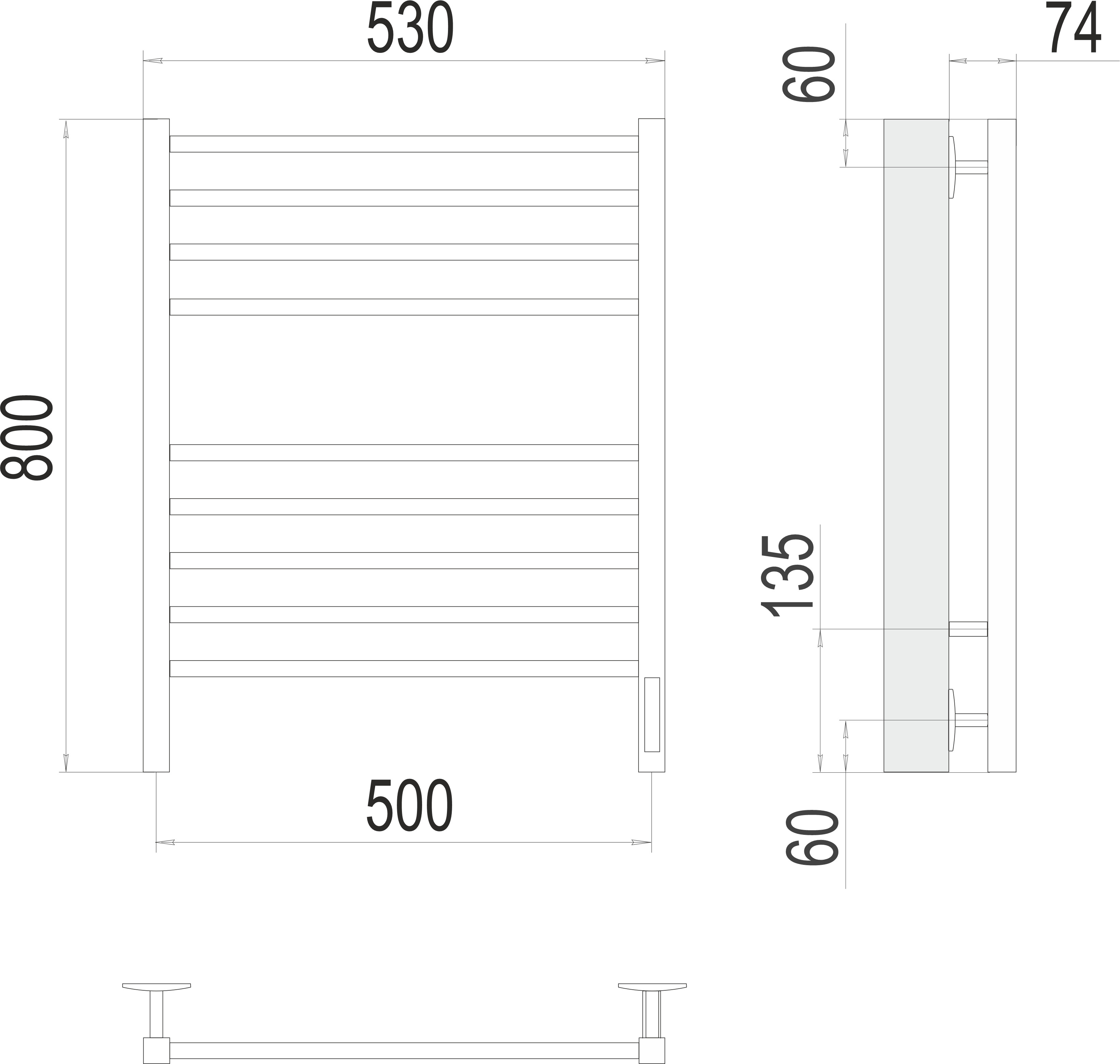 Сицилия П8 500х800 электро КС 9003 матовый ( new встроен диммер) Полотенцесушитель TERMINUS