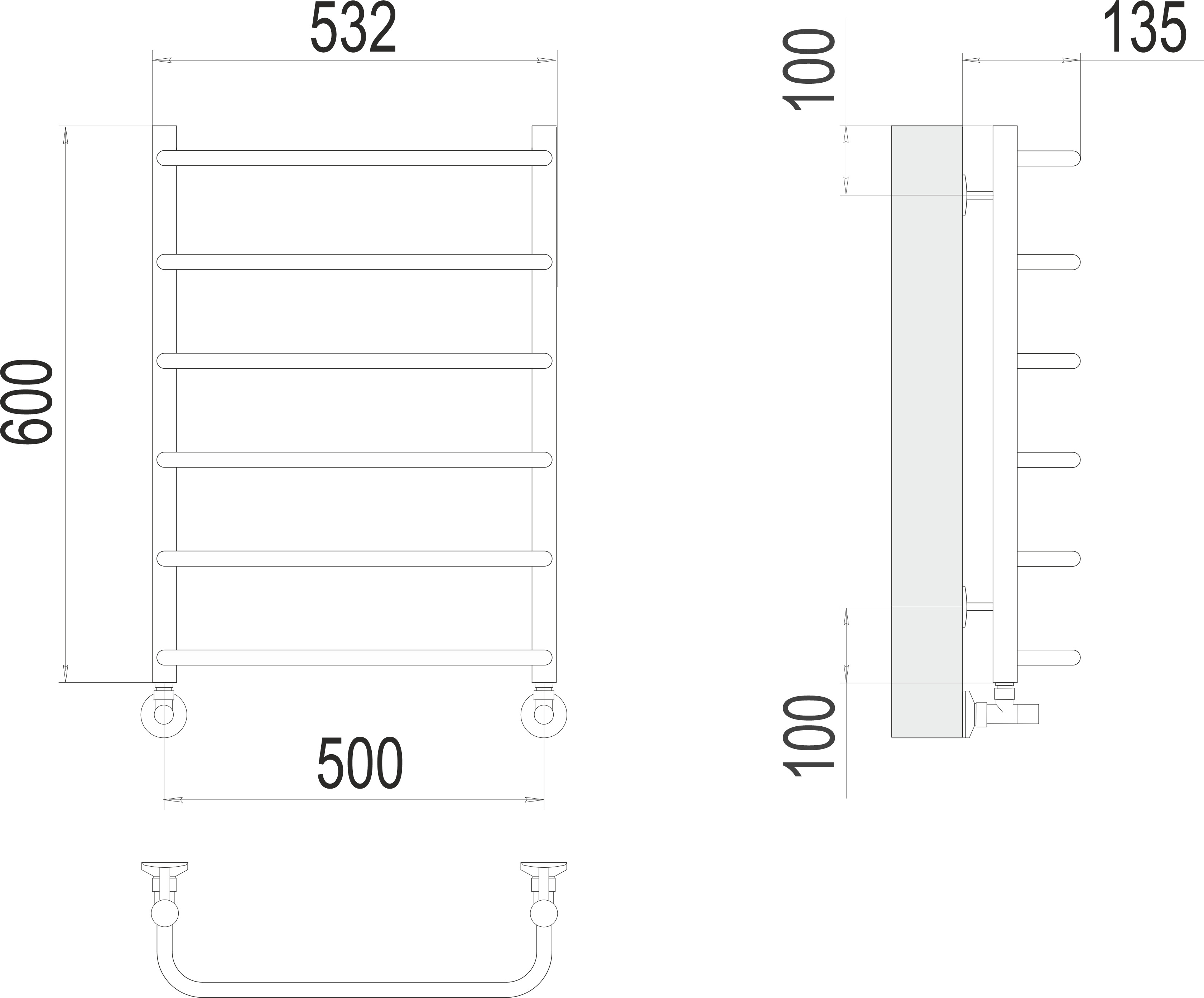 Стандарт П6 500х600 Полотенцесушитель TERMINUS