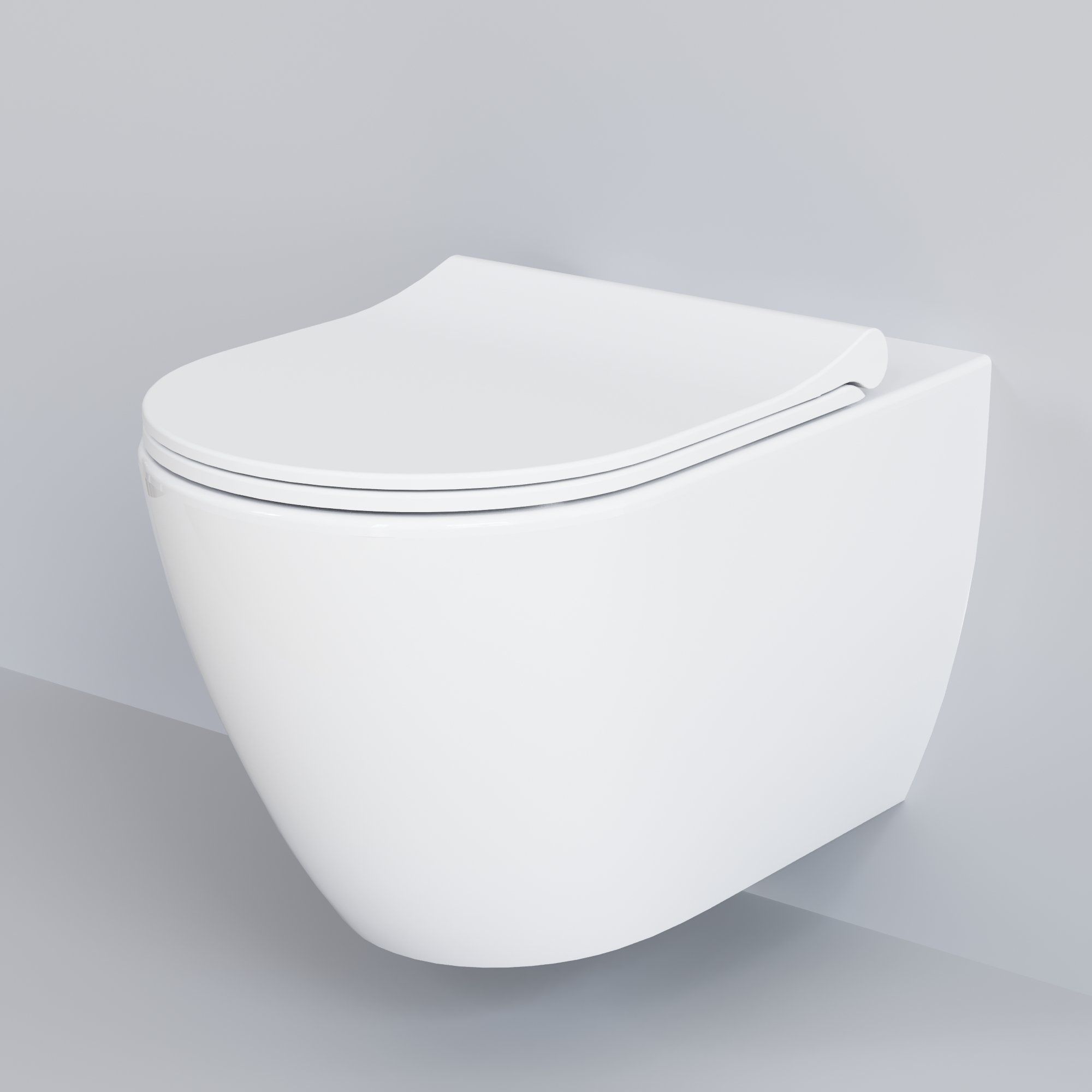 Унитаз Queen 113T20001R (570*360*400) БЕЛЫЙ подвесной БЕЗОБОДКОВЫЙ с тонкой крышкой, 2 места