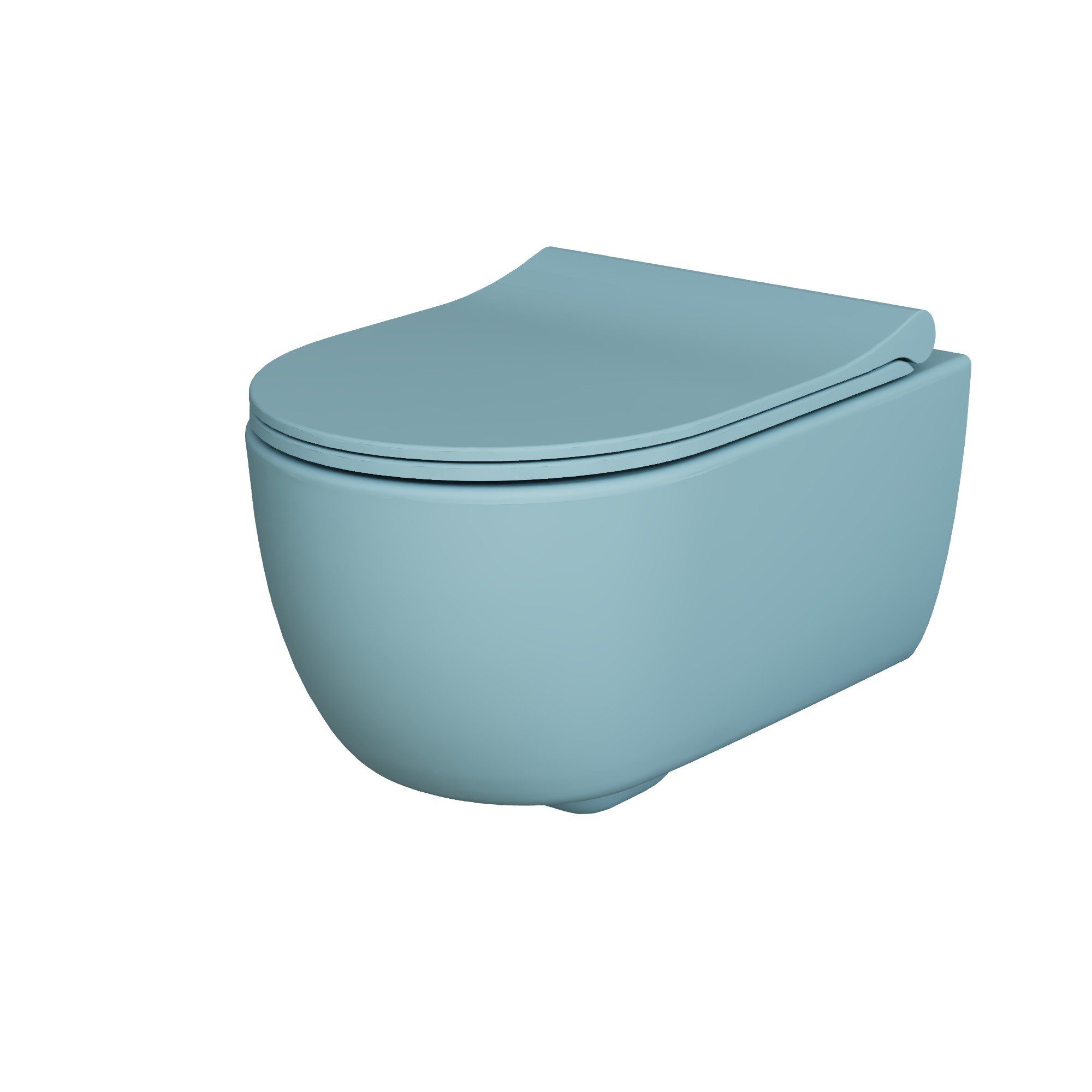 Унитаз Abner 103T20801R (545*360*330) МАТОВЫЙ ГОЛУБОЙ подвесной БЕЗОБОДКОВЫЙ с тонкой крышкой, 2 места