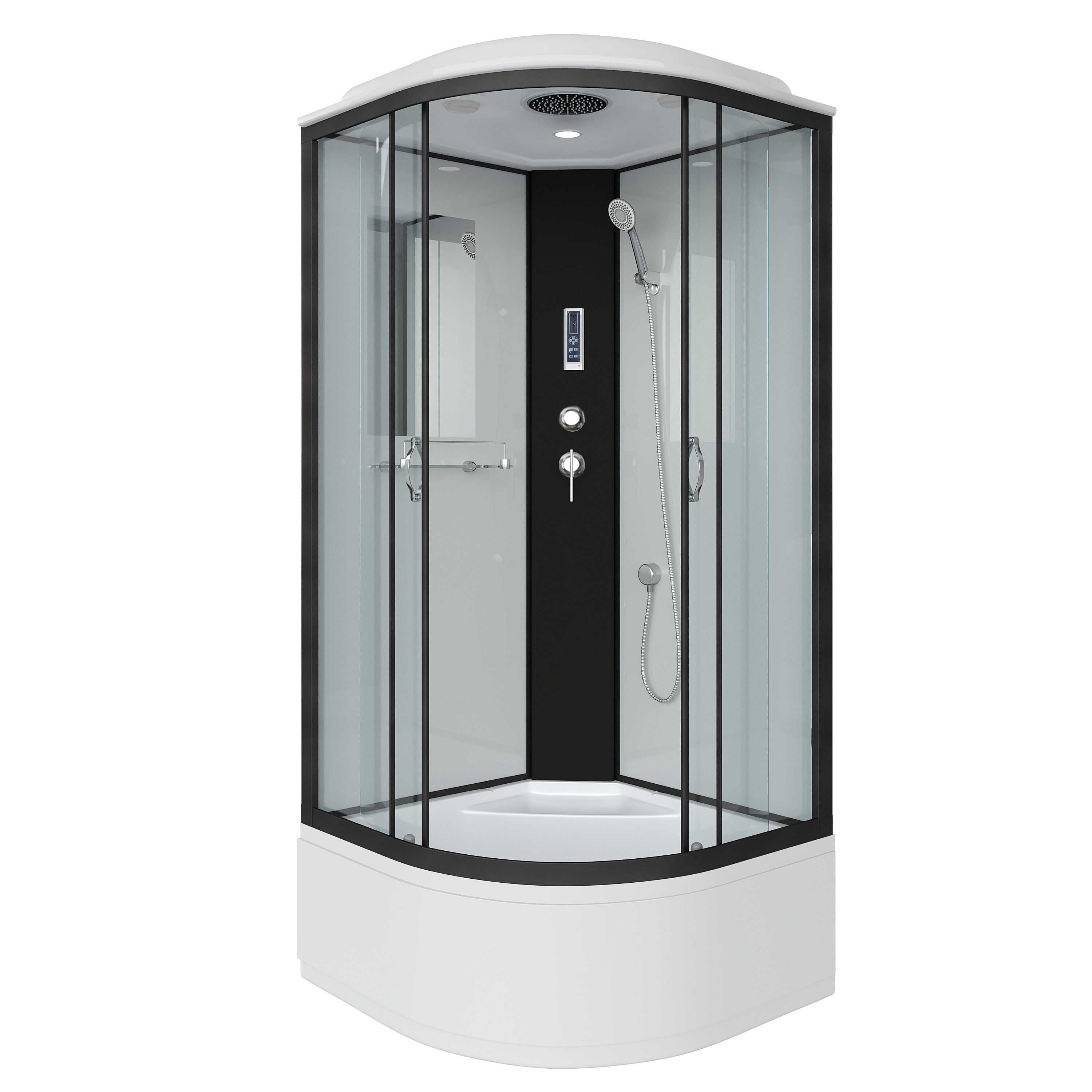 Душ.каб. NG-6707-14P (800х800х2150) высокий поддон(40см) стекло ПРОЗРАЧНОЕ черные профиля 4 места