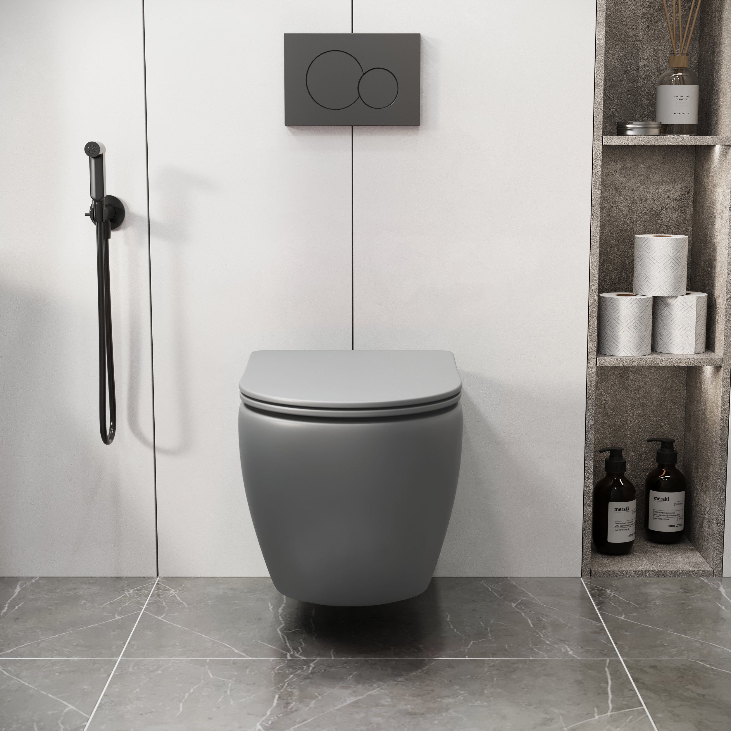 Унитаз GR-4411GLMS Color (550*365*395) СВЕТЛО-СЕРЫЙ МАТОВЫЙ подвесной БЕЗОБОДКОВЫЙ