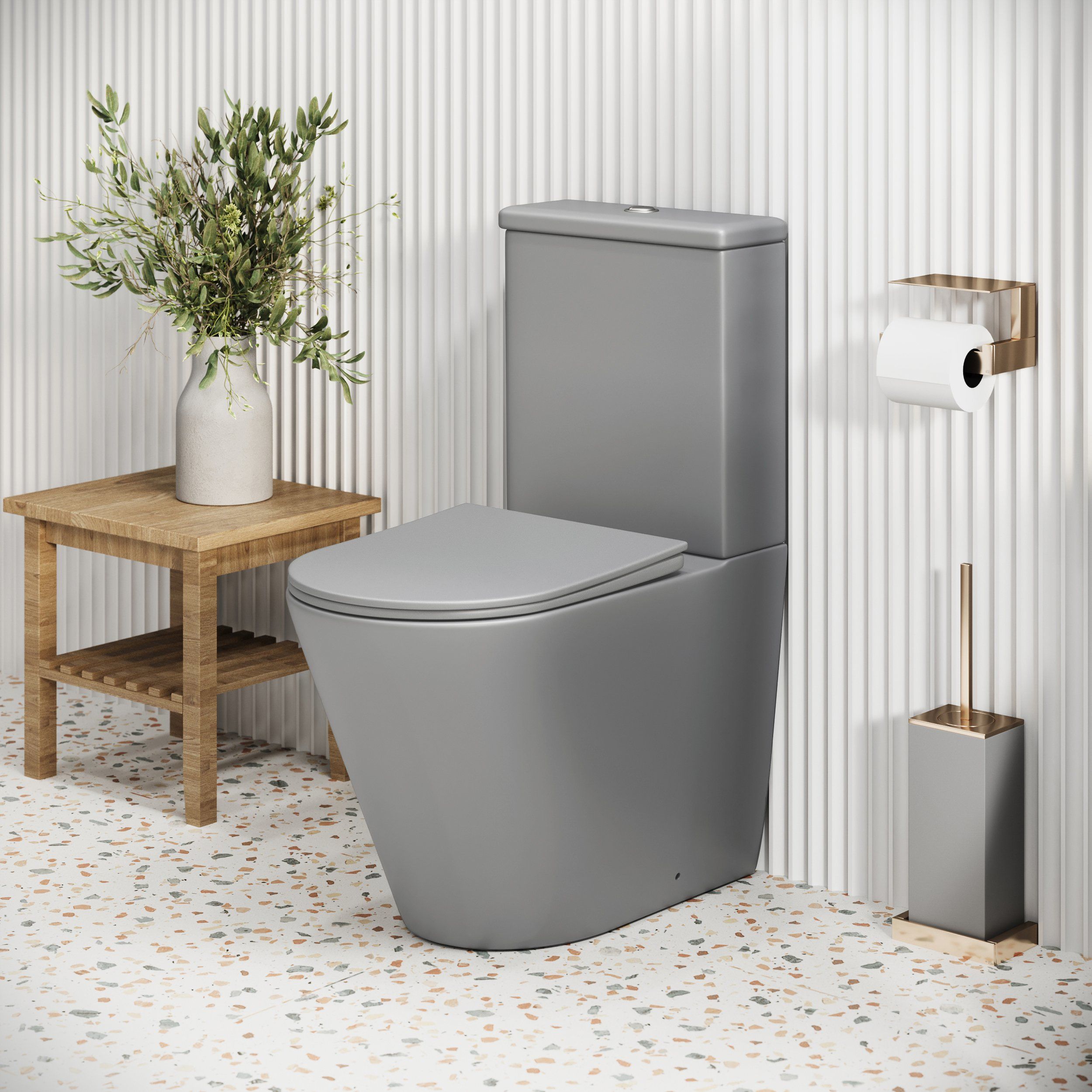 Унитаз GR-4480GLMS Color (620*365*810) СВЕТЛО-СЕРЫЙ МАТОВЫЙ напольный БЕЗОБОДКОВЫЙ, 2 места