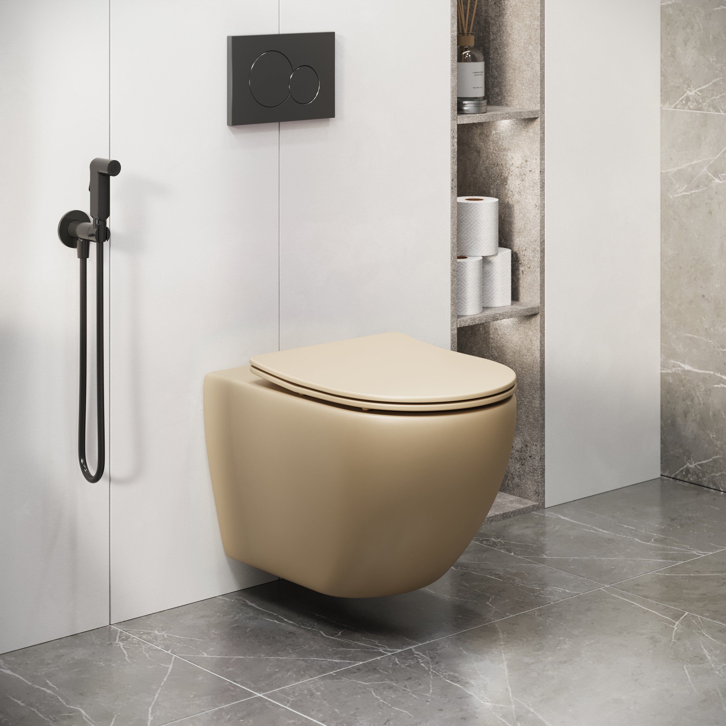 Унитаз GR-4411BEMS Color (550*365*395) БЕЖЕВЫЙ МАТОВЫЙ подвесной БЕЗОБОДКОВЫЙ