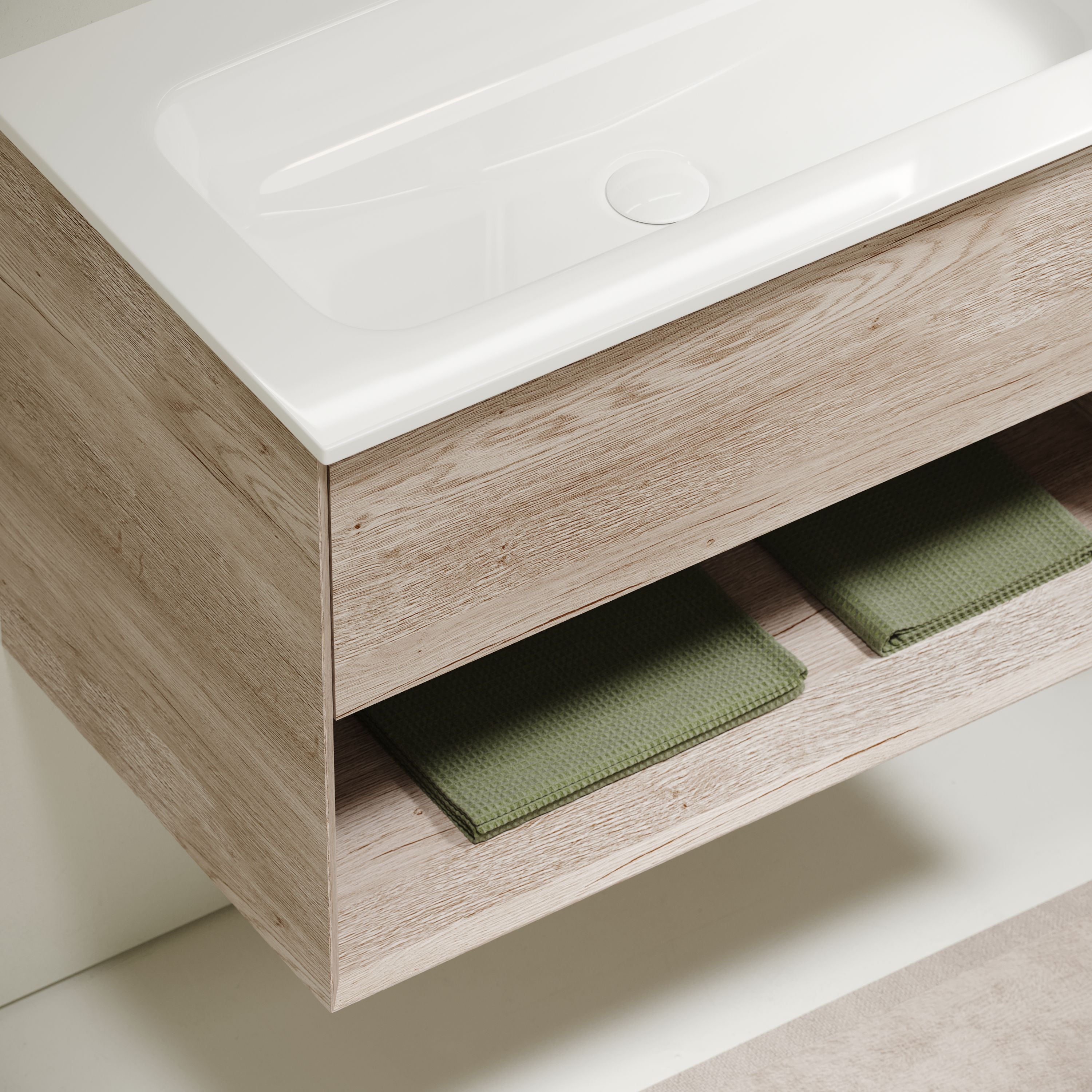 Тумба подвесная SANCOS Marmi 1.0 790х445х520 c одним ящиком оснащенным доводчиками скрытого монтажа и открытой нишей, дуб галифакс натуральный, арт. MR1.080EG