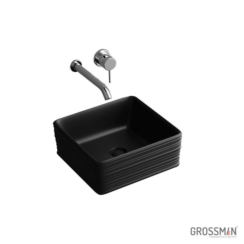 Раковина Grossman GR-3026BM (39,5x39,5x15) ЧЁРНАЯ матовая накладная прямоугольная