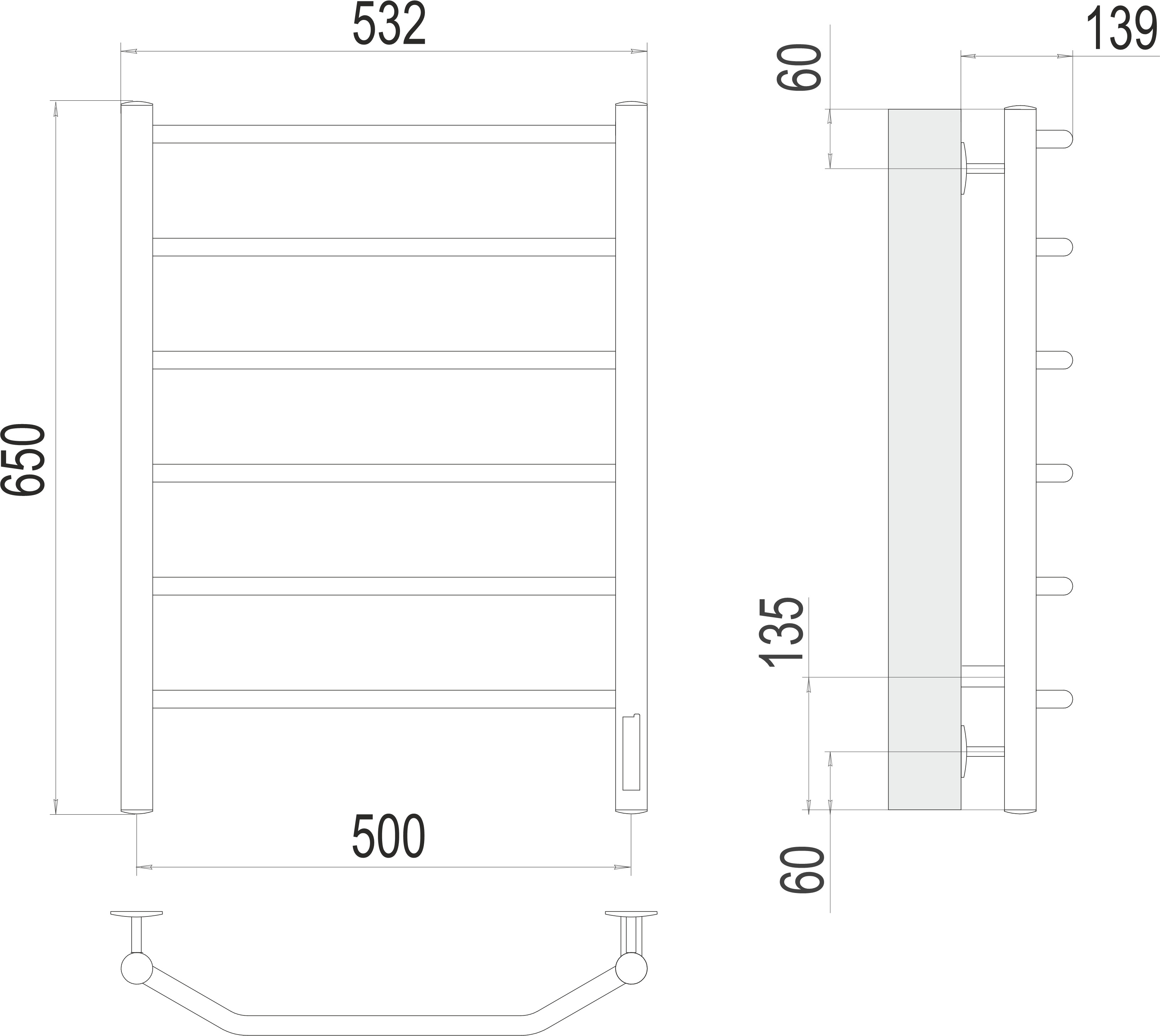 Электрический полотенцесушитель TERMINUS Сицилия П12 500х1000 (sensor quick touch)