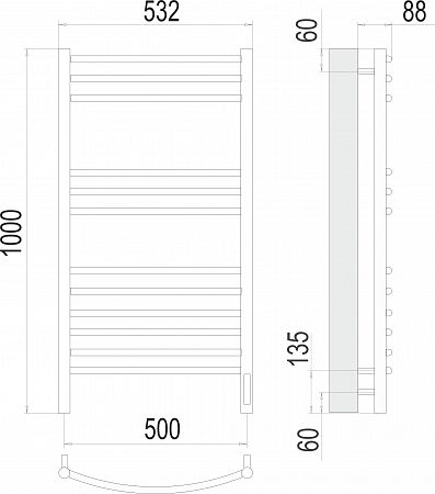 Электрический полотенцесушитель TERMINUS Классик П12 500х1000 (sensor quick touch)