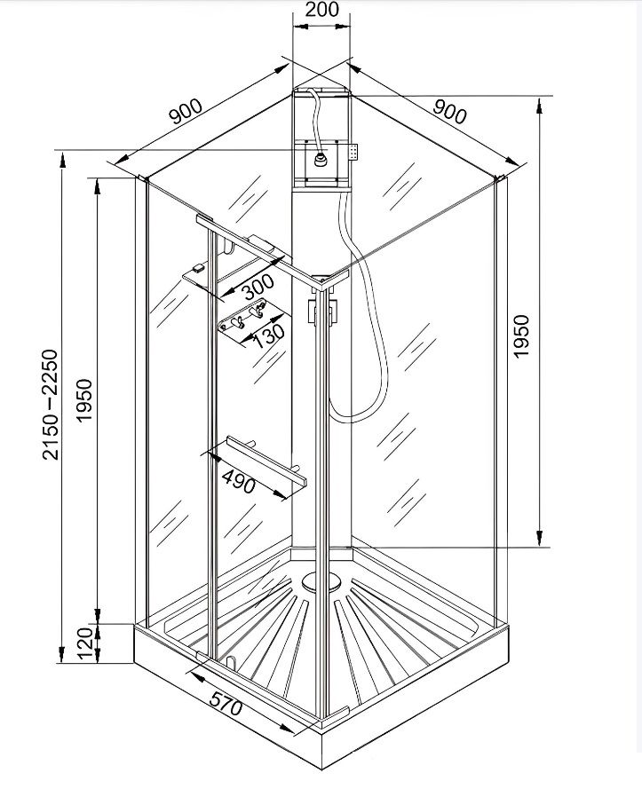 Кабина MiMi901B душевая Ceruttispa (90x90x215-225)