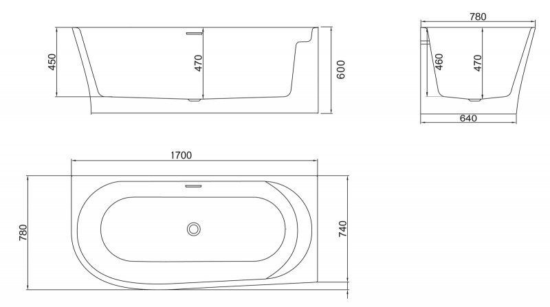 Акриловая ванна BELBAGNO BB410-1700-780-R