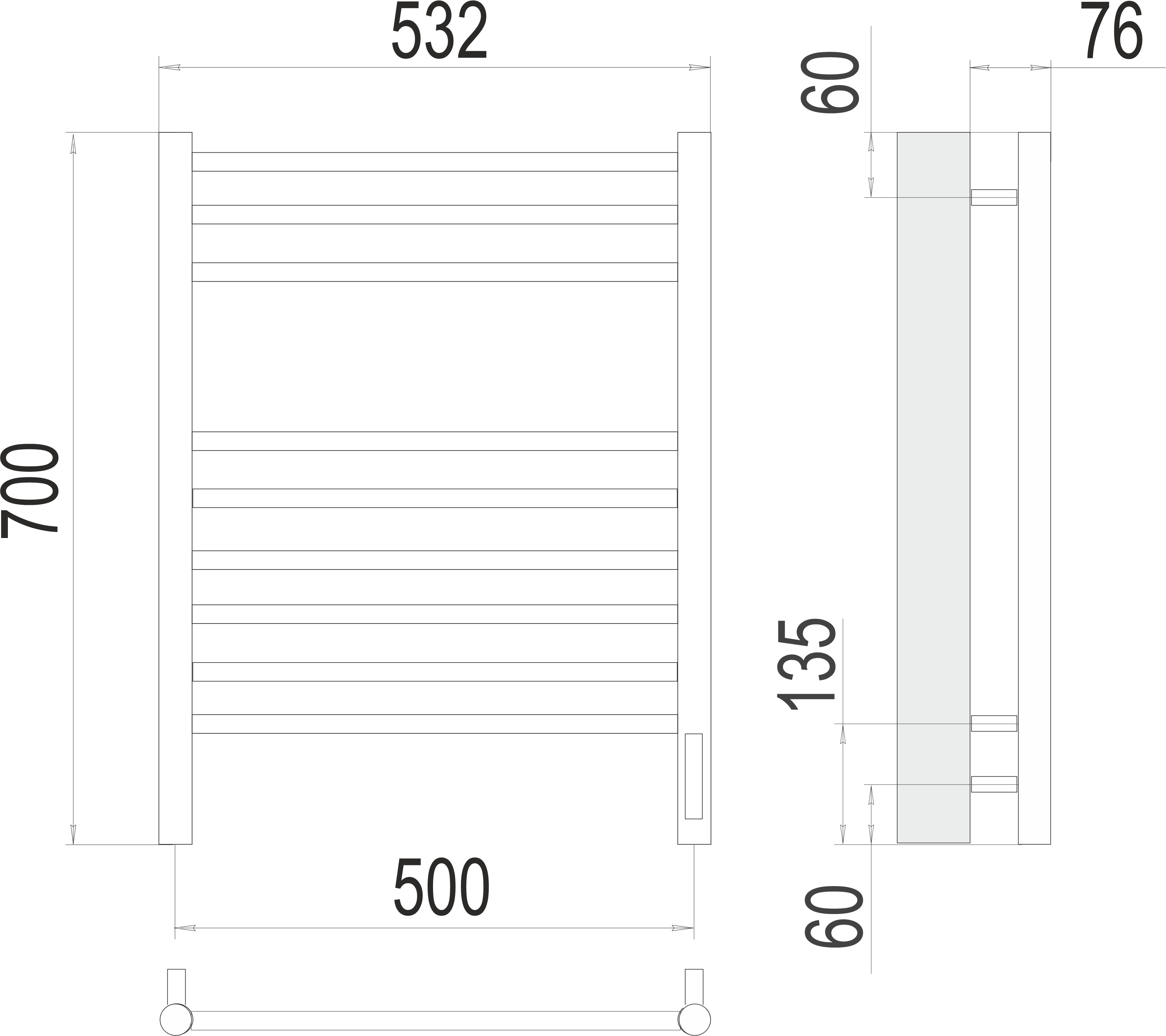 Аврора П9 500х700 электро (sensor quick touch) Полотенцесушитель TERMINUS