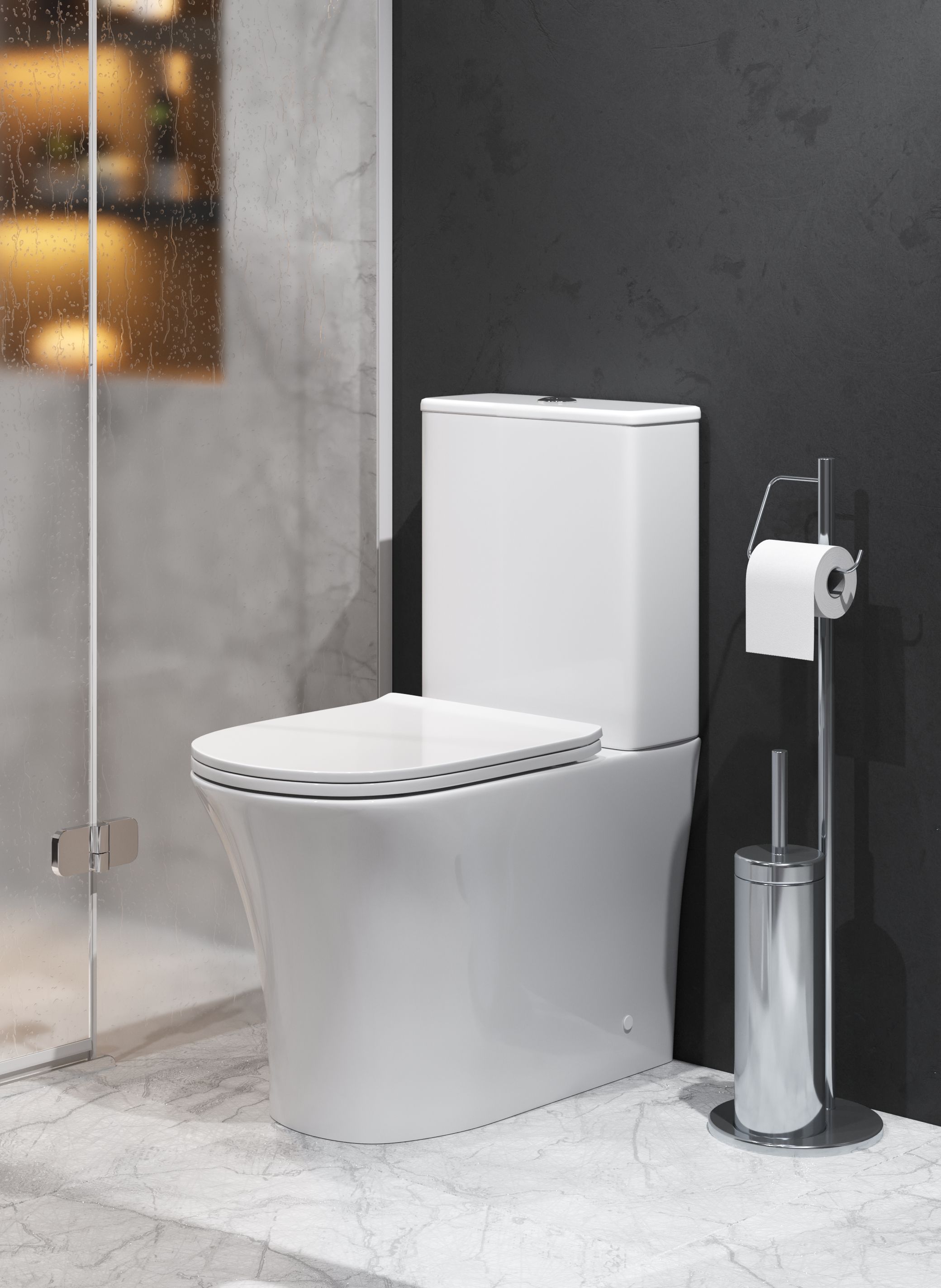 Унитаз Classic GR-4466S (620*365*820) напольный БЕЗОБОДКОВЫЙ с тонкой крышкой