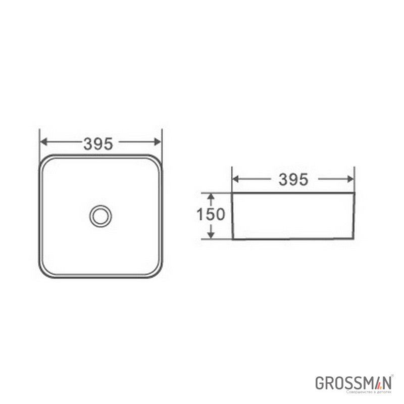 Раковина Grossman GR-3026BM (39,5x39,5x15) ЧЁРНАЯ матовая накладная прямоугольная