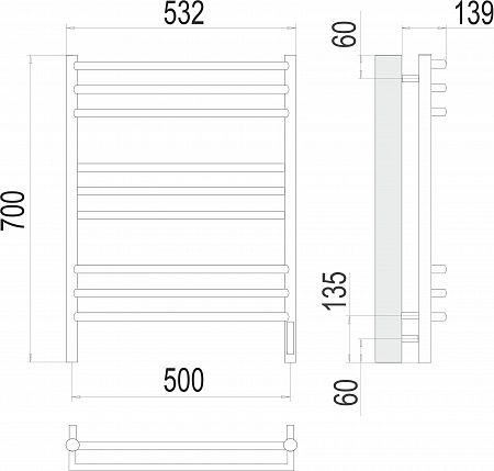 Электрический полотенцесушитель TERMINUS Прато П9 500х700 (sensor quick touch)