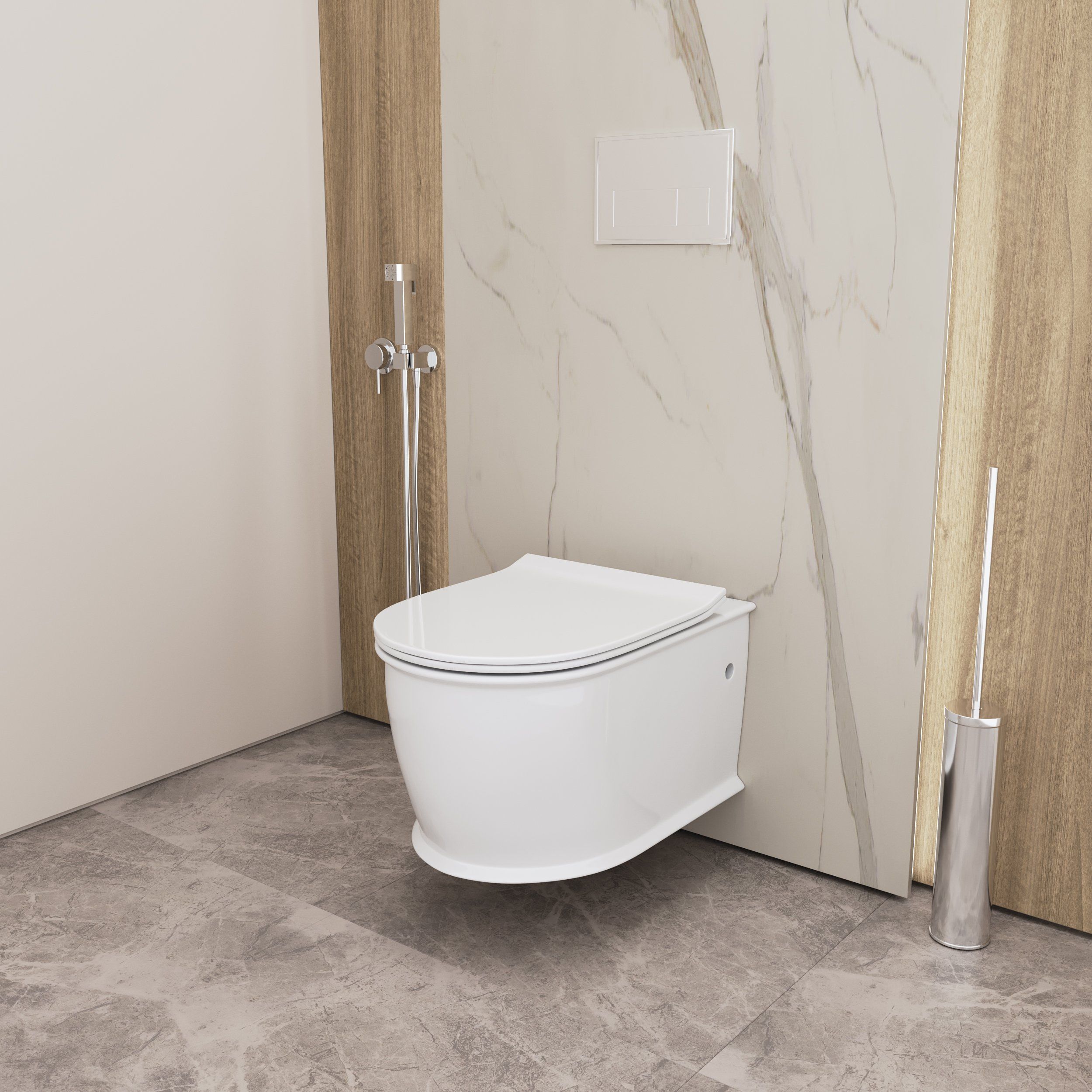 Унитаз GR-4482S Retro (545*370*360) подвесной БЕЗОБОДКОВЫЙ с тонкой крышкой