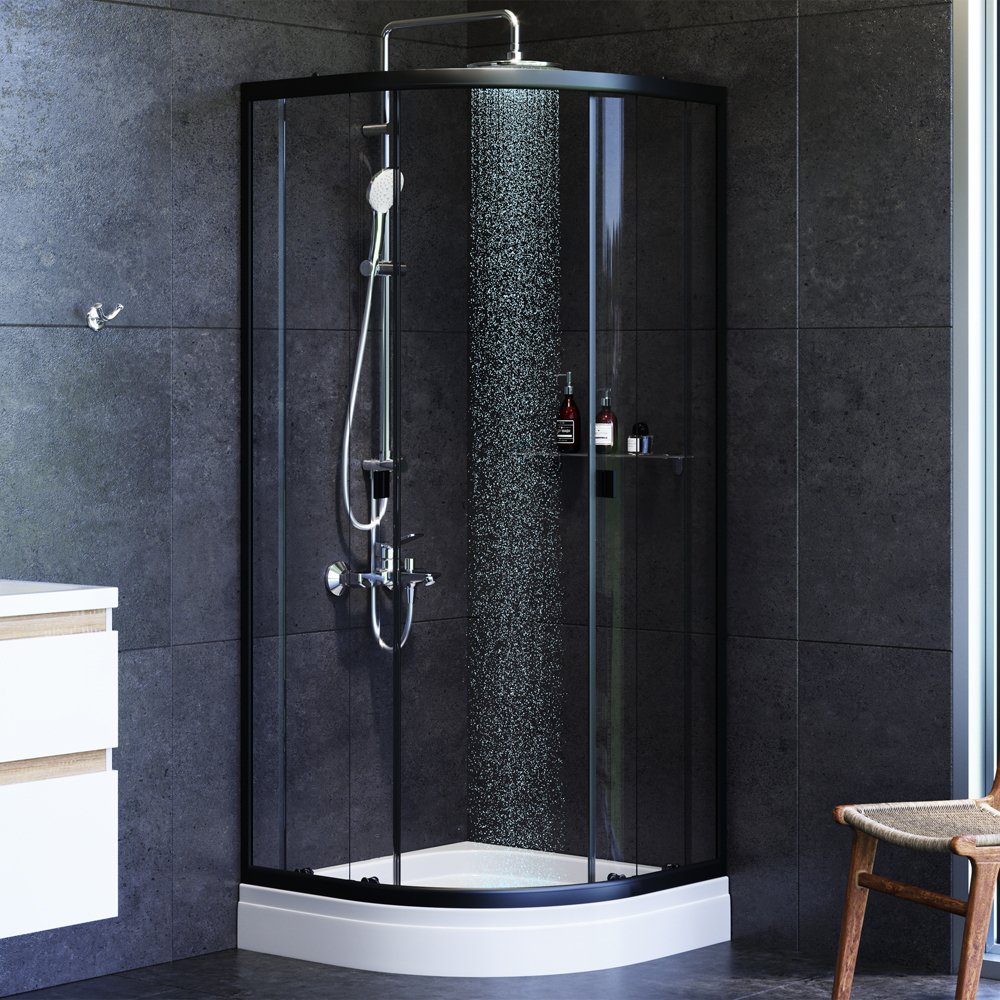 W88E-205-080BT64 X-Joy Twin Slide, Душевое ограждение c поддоном, 80x80, профиль черный